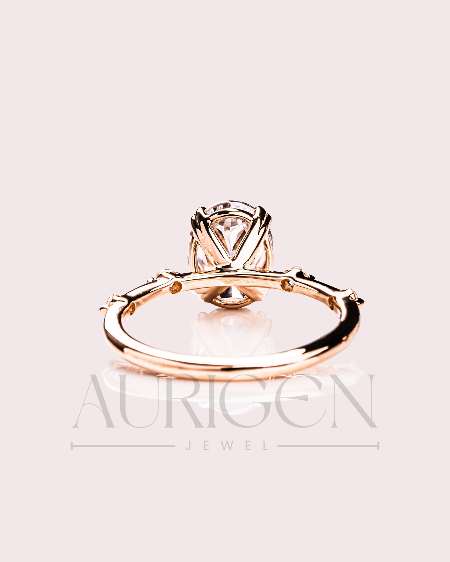 Crushed Ice Oval Cut Moissanite and Lab Grown Diamond Flush Set Engagement Ring