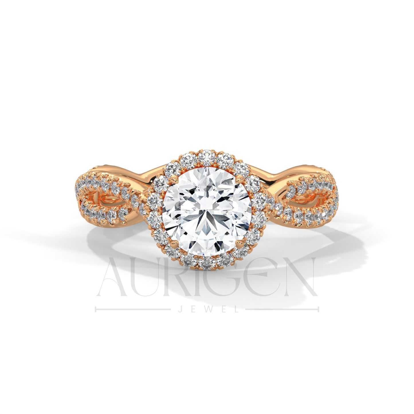 1 Ct Round Brilliant Diamond Ring with Twisted Pave Band