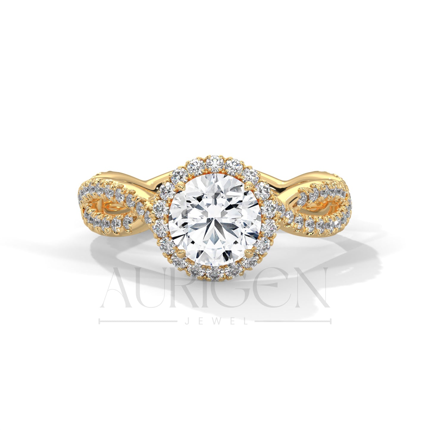 1 Ct Round Brilliant Diamond Ring with Twisted Pave Band