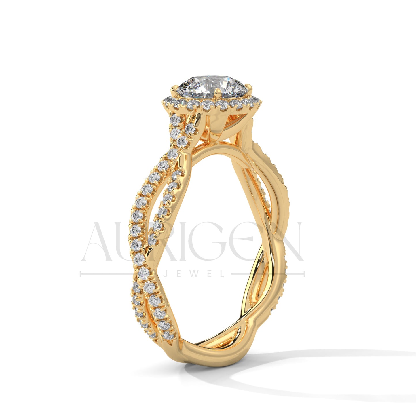 1 Ct Round Brilliant Diamond Ring with Twisted Pave Band
