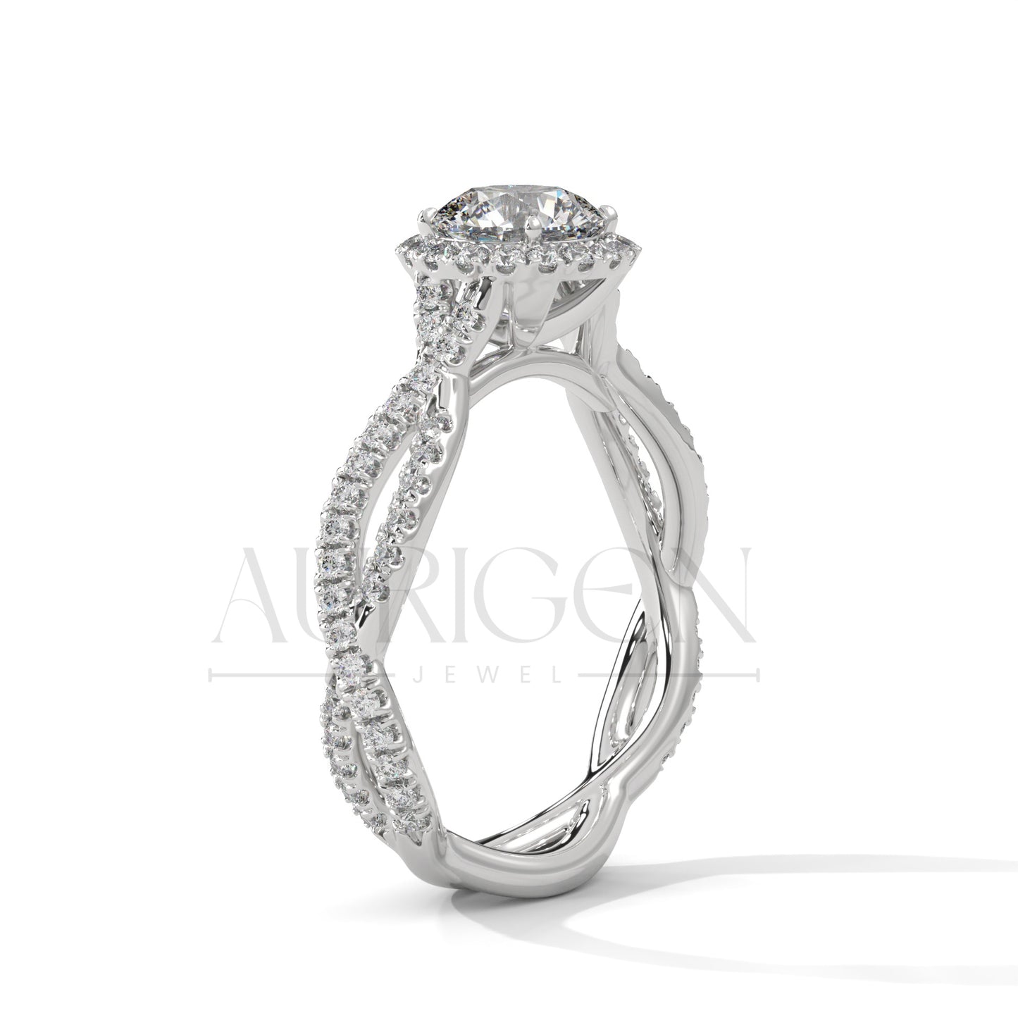 1 Ct Round Brilliant Diamond Ring with Twisted Pave Band