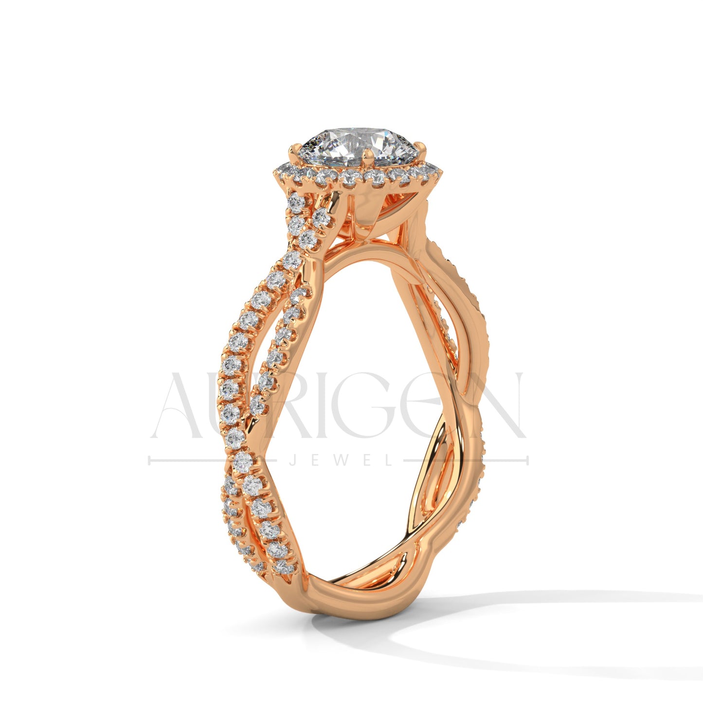 1 Ct Round Brilliant Diamond Ring with Twisted Pave Band
