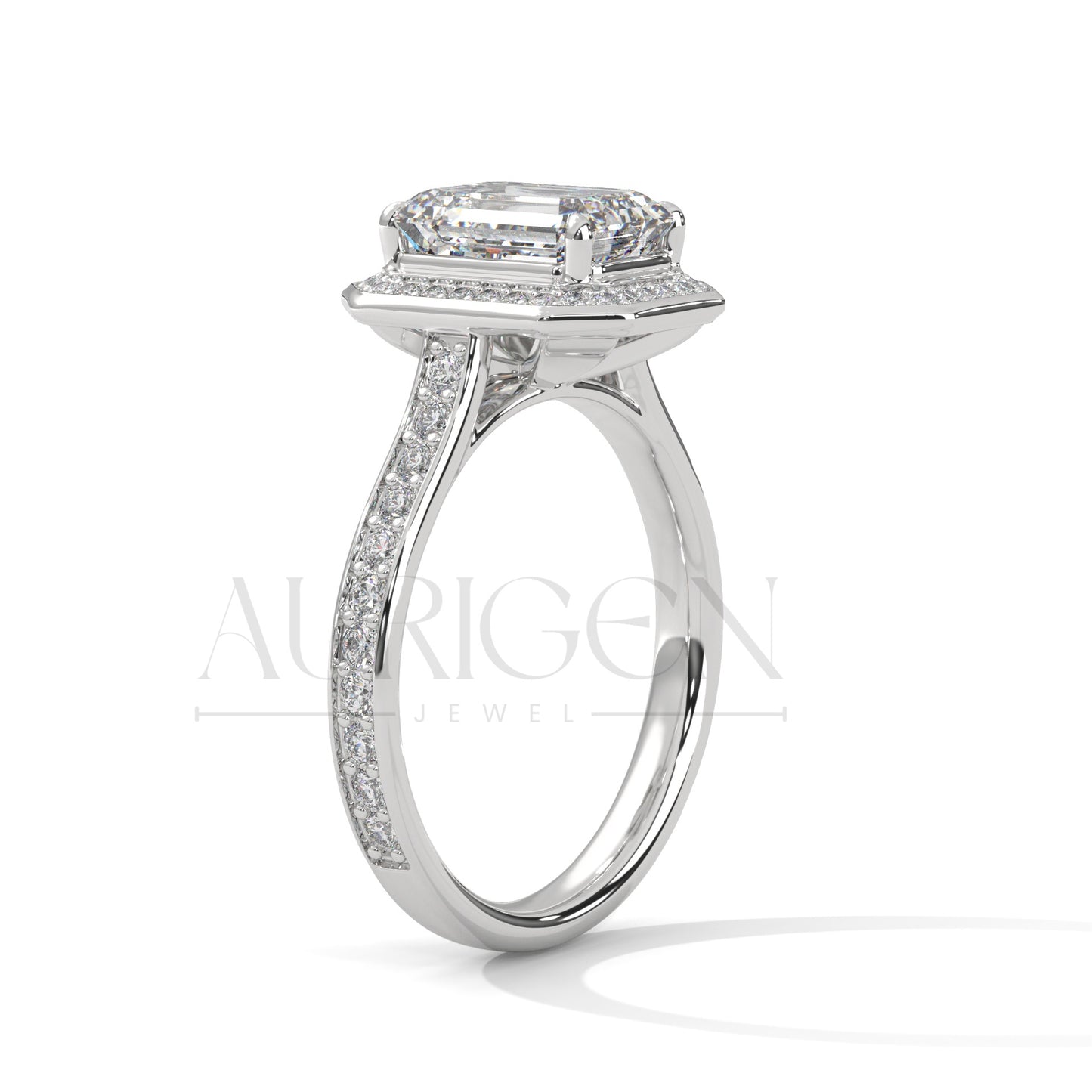 2 Ct Luxury Emerald Diamond Ring with Pave Halo Diamond