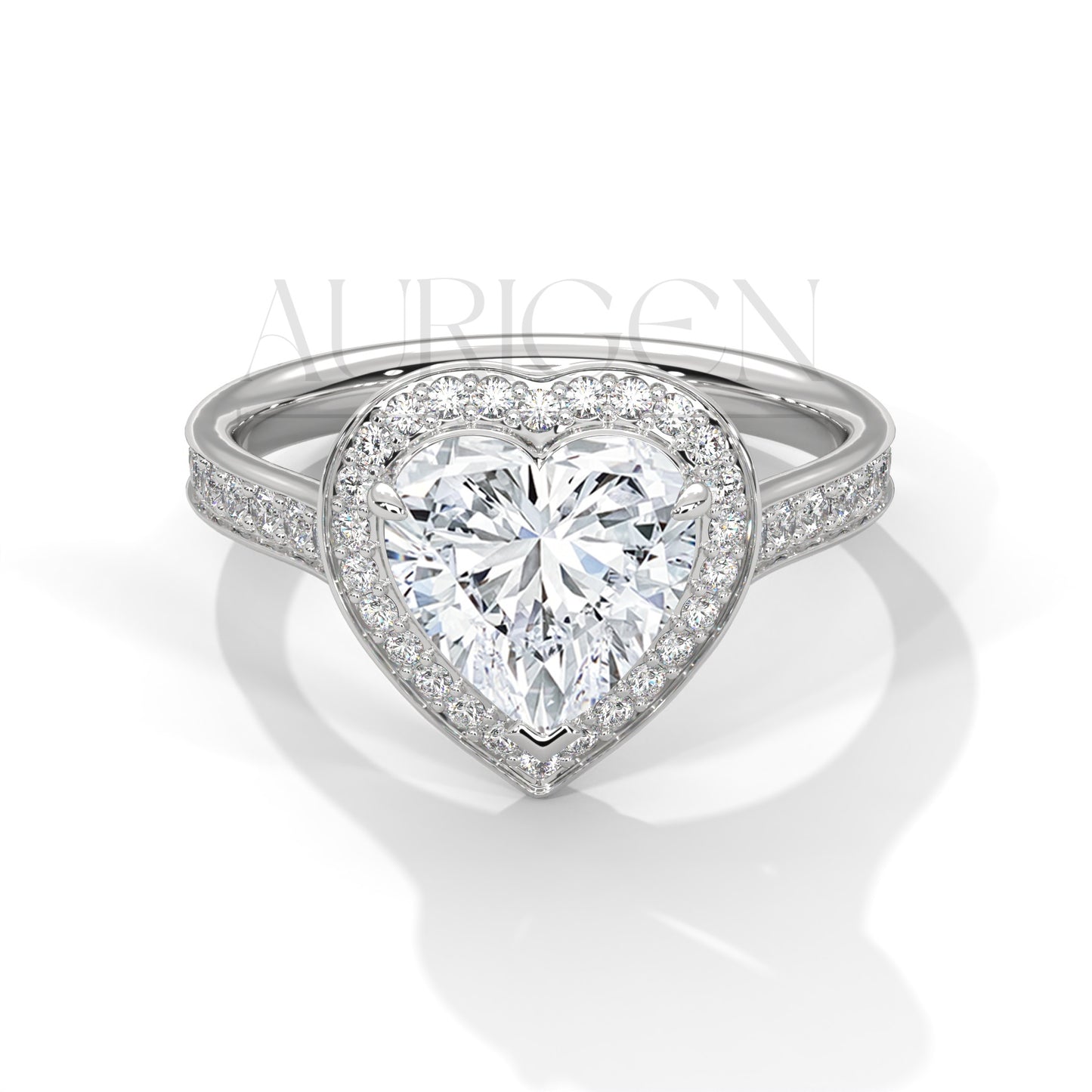 2 Ct Heart Shaped Diamond Halo and Pave Engagement Ring in 14K Solid Gold