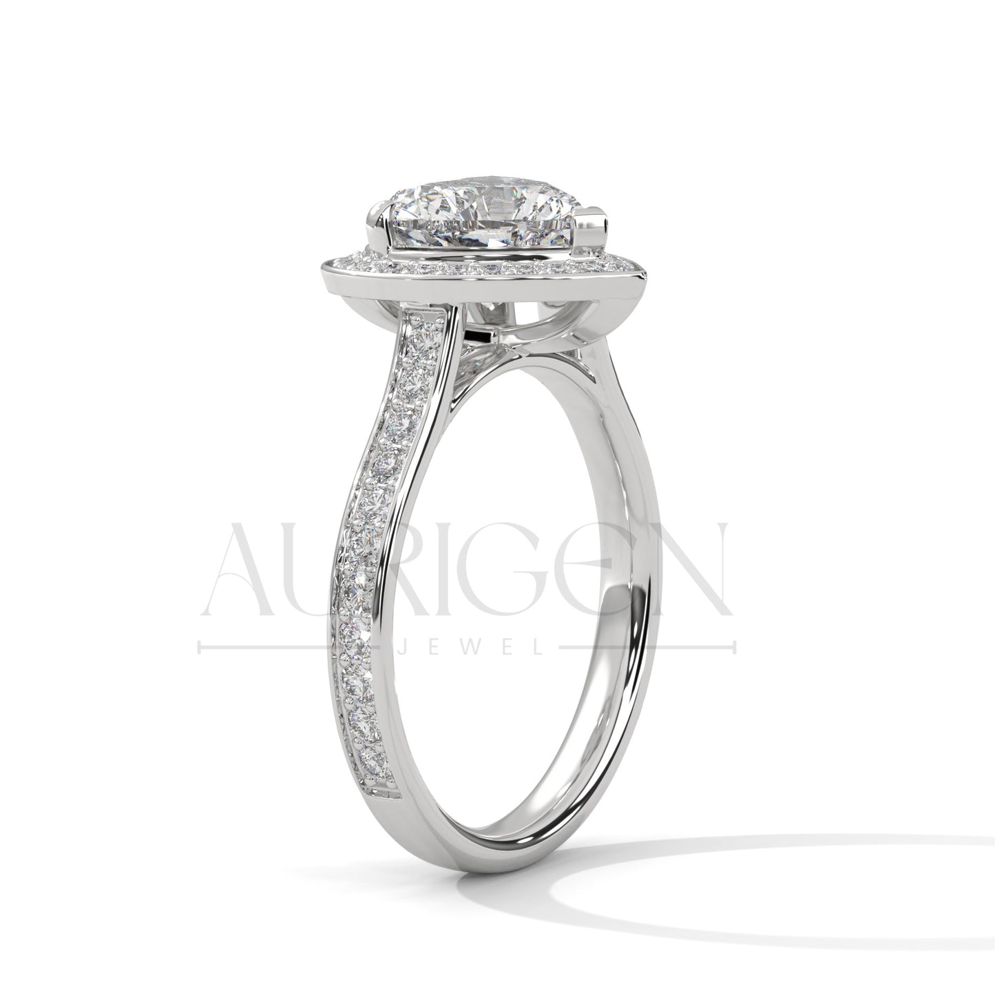2 Ct Heart Shaped Diamond Halo and Pave Engagement Ring in 14K Solid Gold