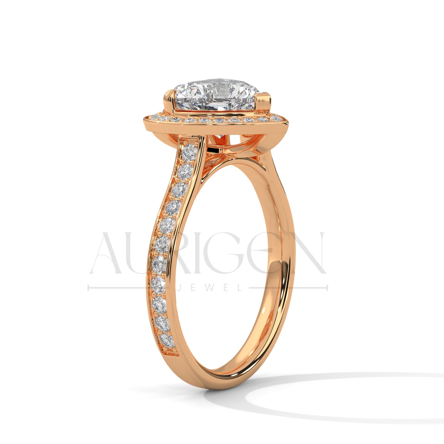 2 Ct Heart Shaped Diamond Halo and Pave Engagement Ring in 14K Solid Gold