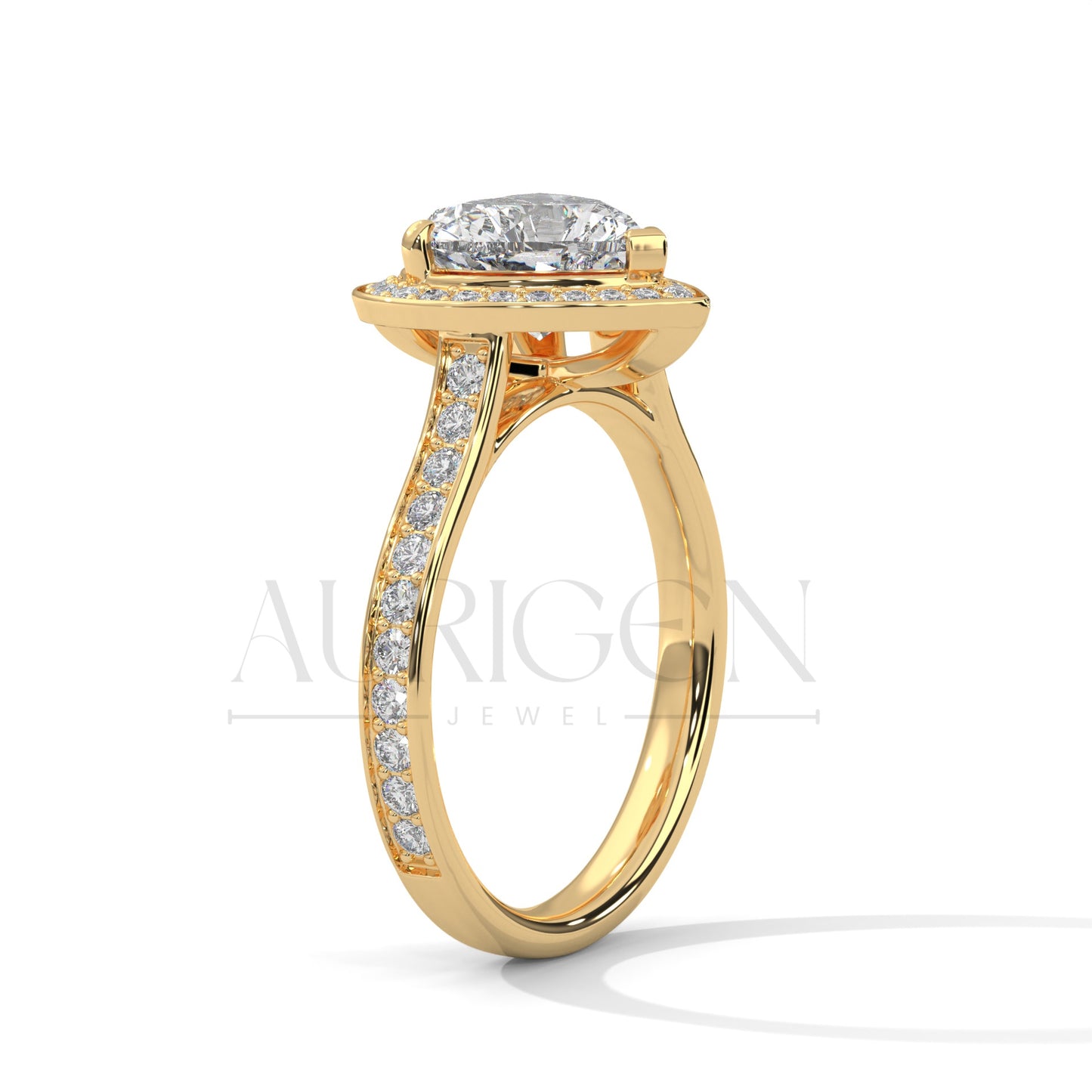2 Ct Heart Shaped Diamond Halo and Pave Engagement Ring in 14K Solid Gold
