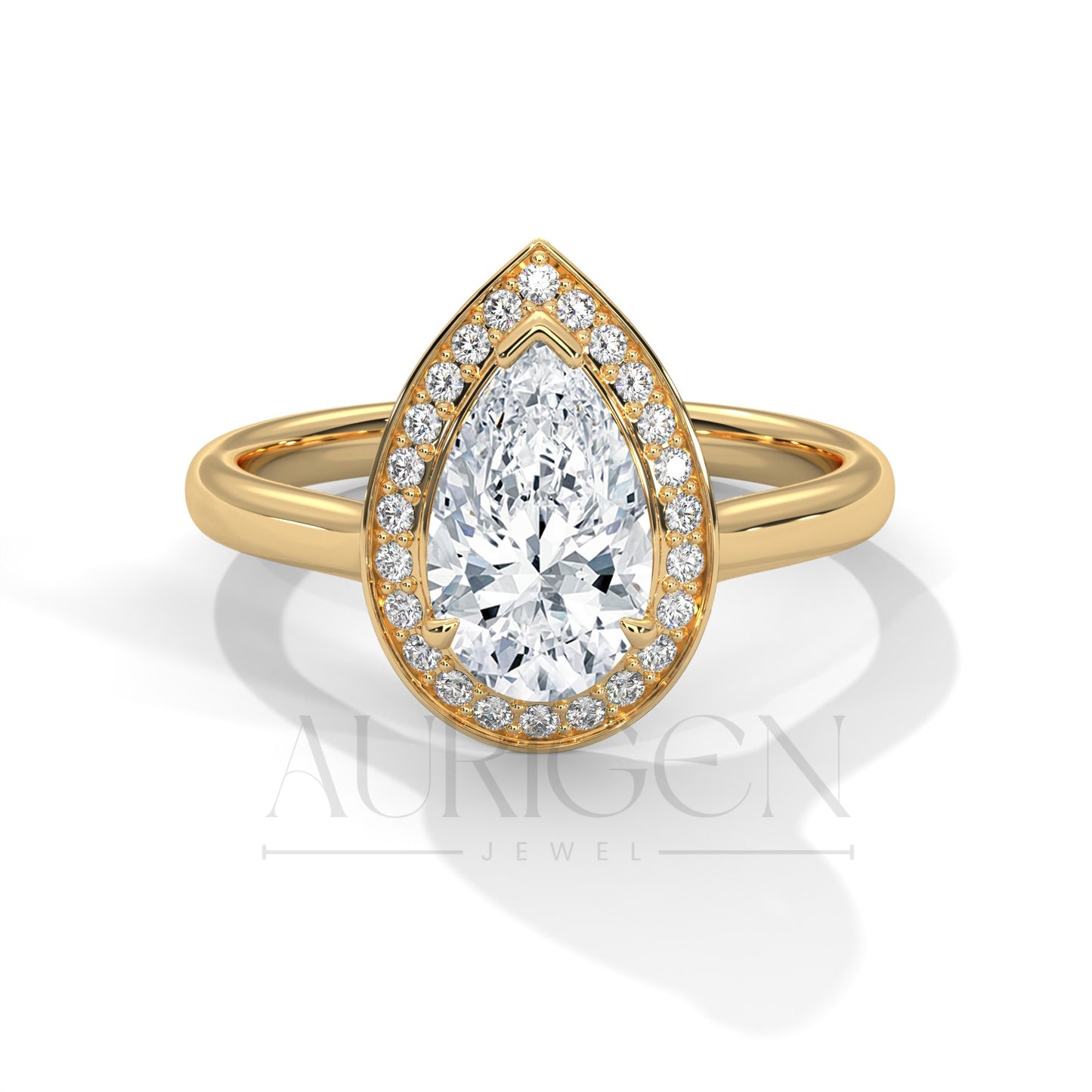 Pear Shaped Diamond Halo Engagement Ring in 14K Solid Gold