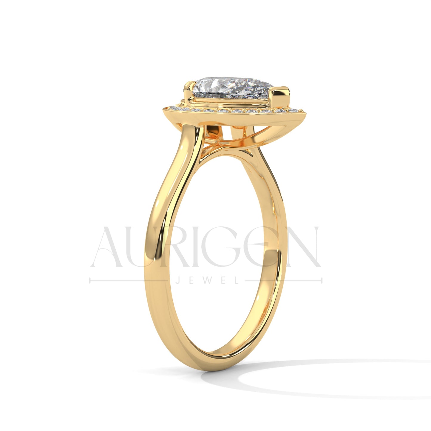 Pear Shaped Diamond Halo Engagement Ring in 14K Solid Gold