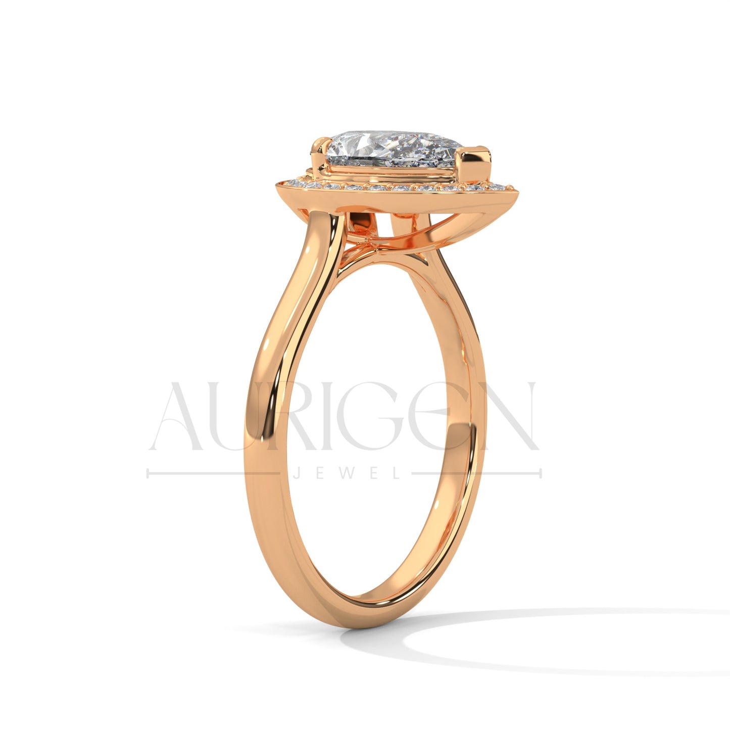 Pear Shaped Diamond Halo Engagement Ring in 14K Solid Gold