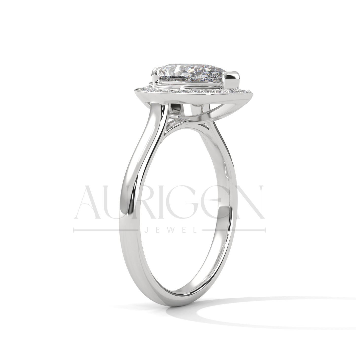 Pear Shaped Diamond Halo Engagement Ring in 14K Solid Gold