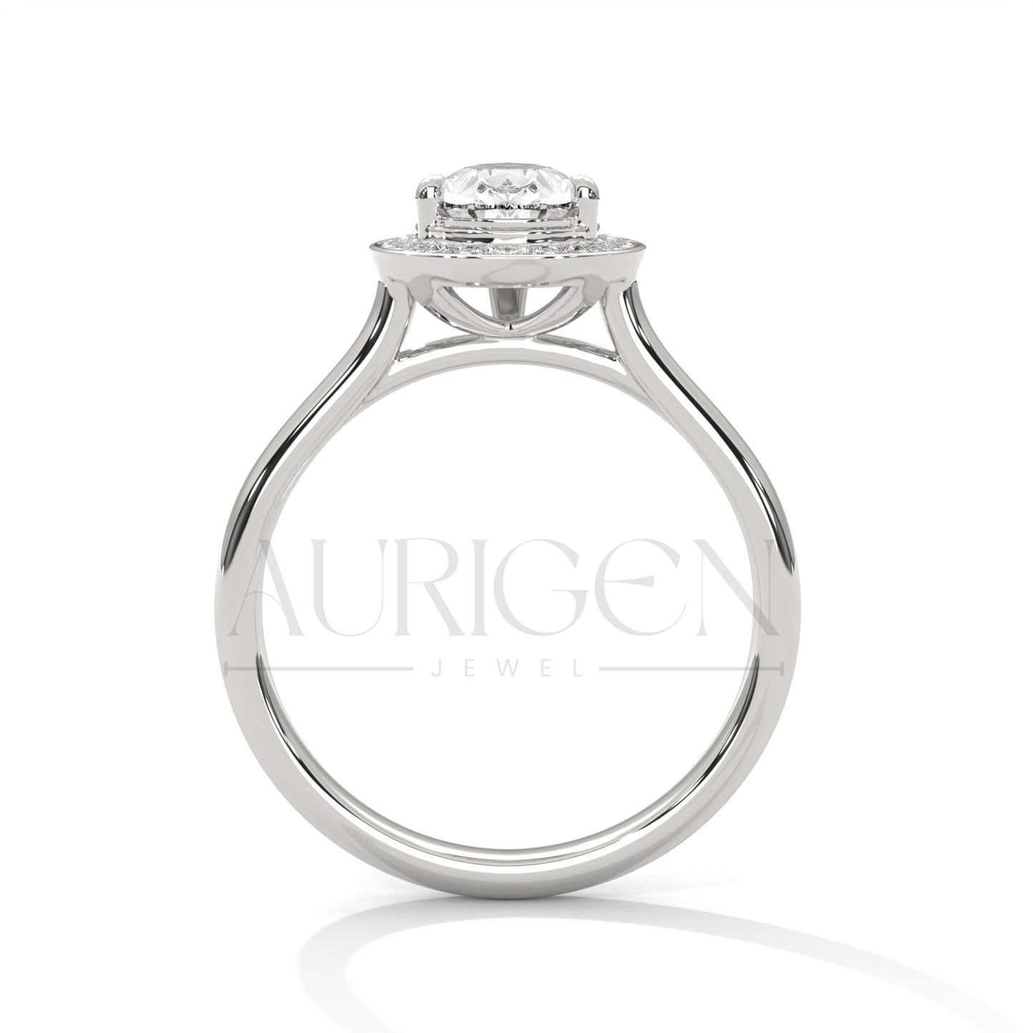 Pear Shaped Diamond Halo Engagement Ring in 14K Solid Gold