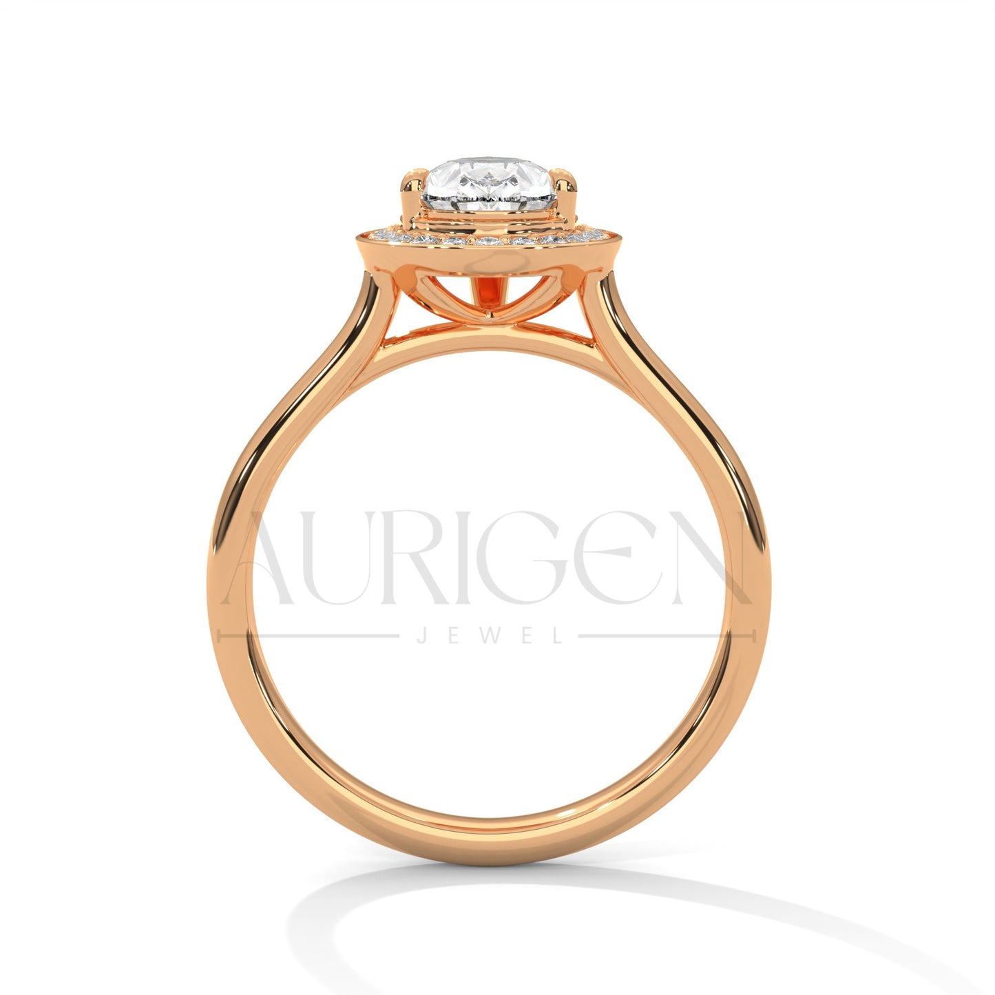 Pear Shaped Diamond Halo Engagement Ring in 14K Solid Gold