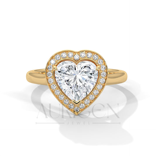 2 Ct Heart Shaped Diamond Halo Engagement Ring in 14K Solid Gold