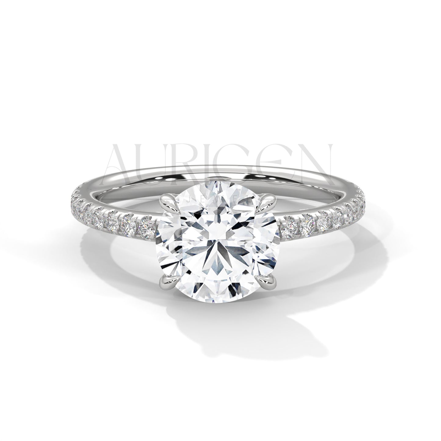 2 Ct Classic Round Brilliant Diamond Engagement Ring with Pave Band in 14K Solid Gold