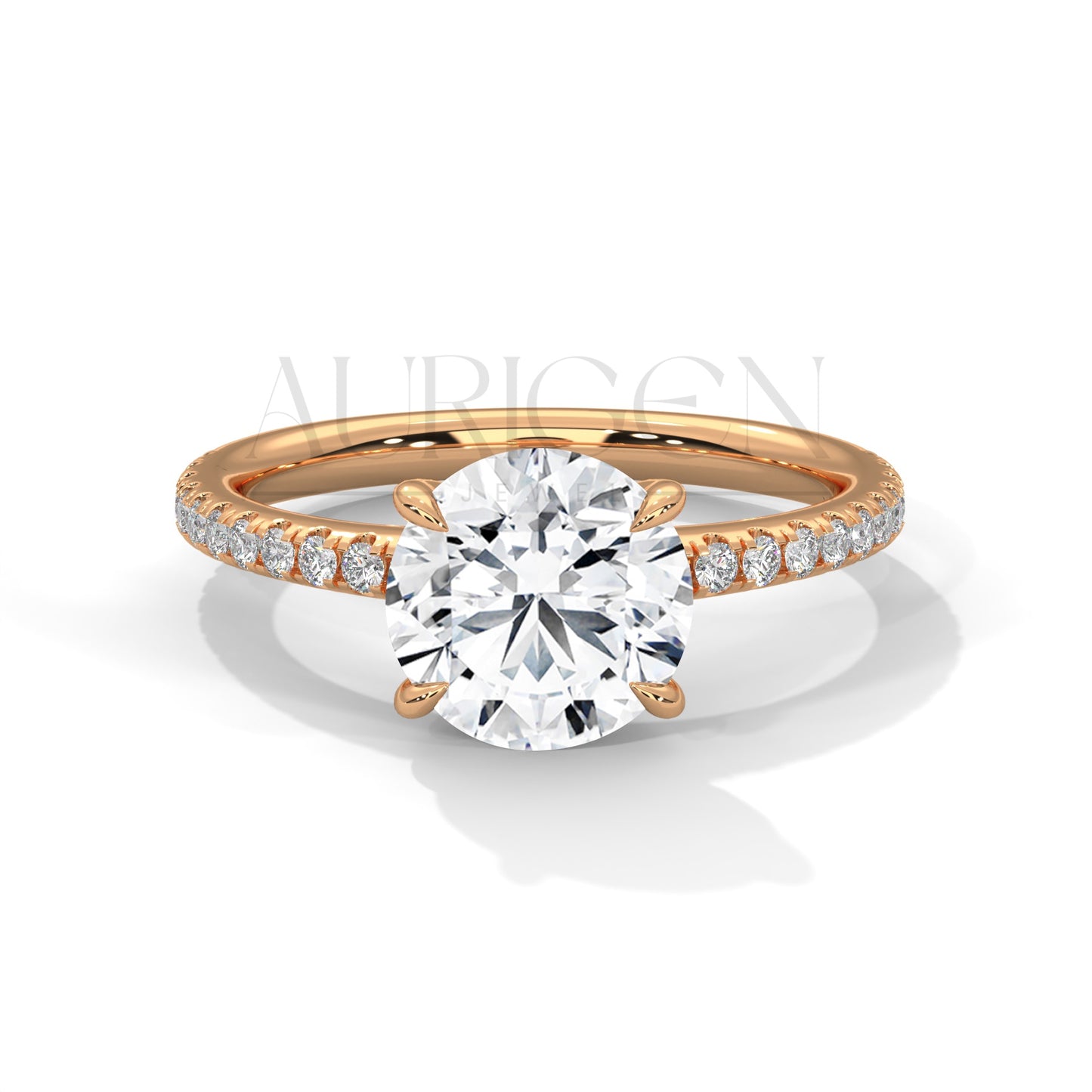 2 Ct Classic Round Brilliant Diamond Engagement Ring with Pave Band in 14K Solid Gold