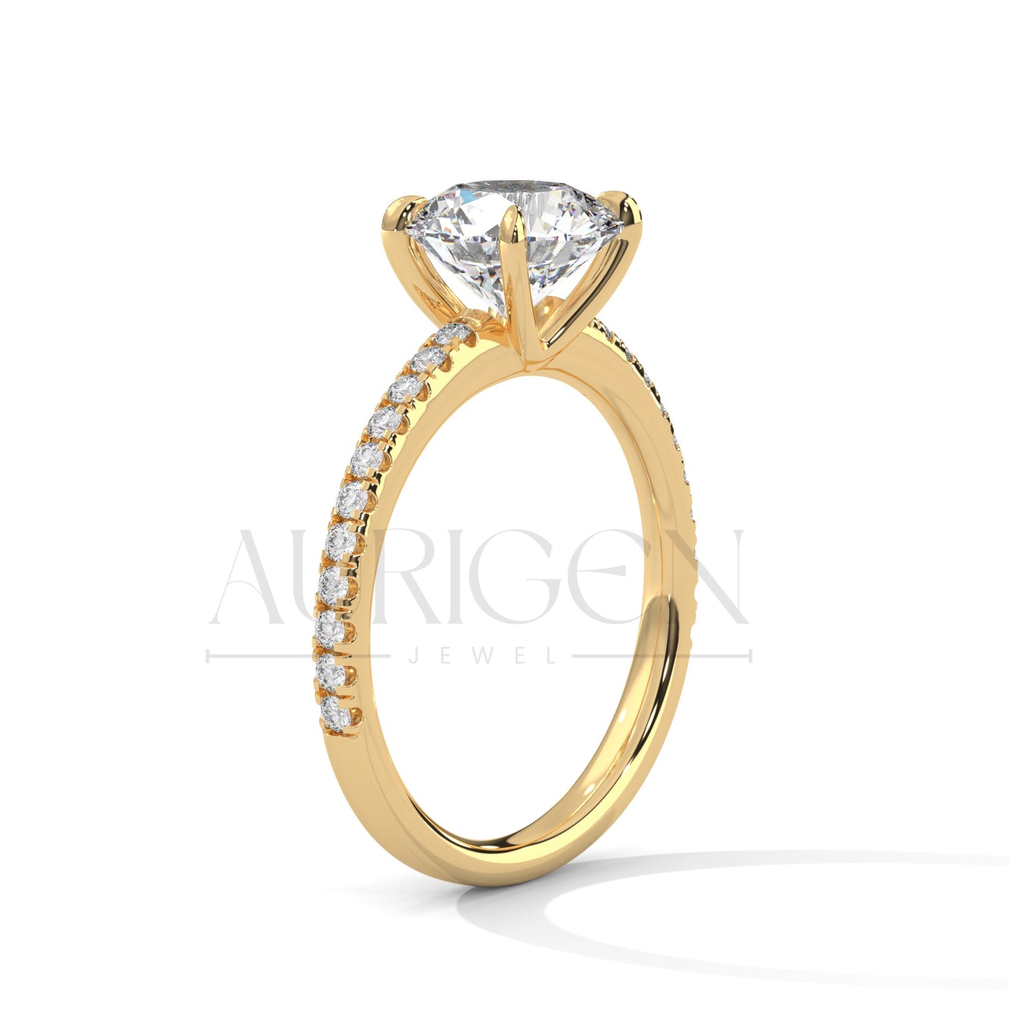 2 Ct Classic Round Brilliant Diamond Engagement Ring with Pave Band in 14K Solid Gold