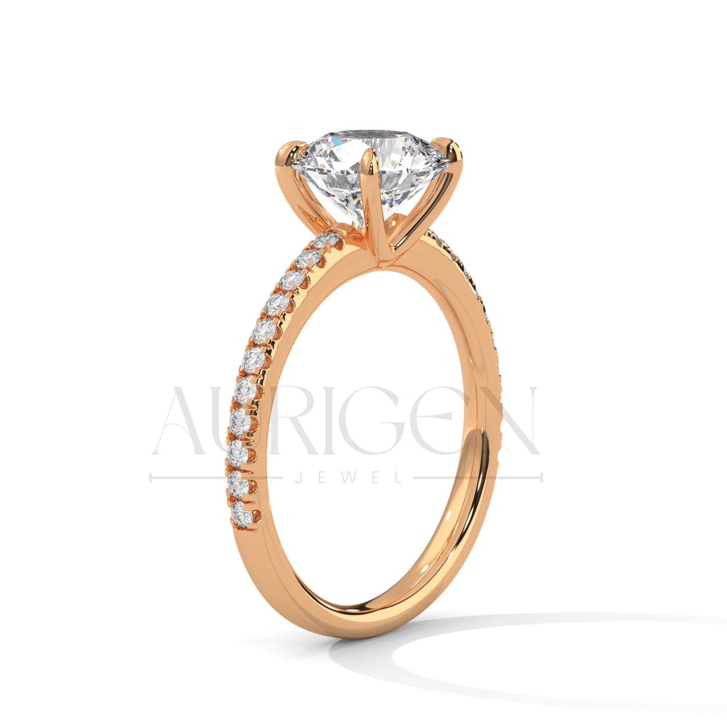 2 Ct Classic Round Brilliant Diamond Engagement Ring with Pave Band in 14K Solid Gold