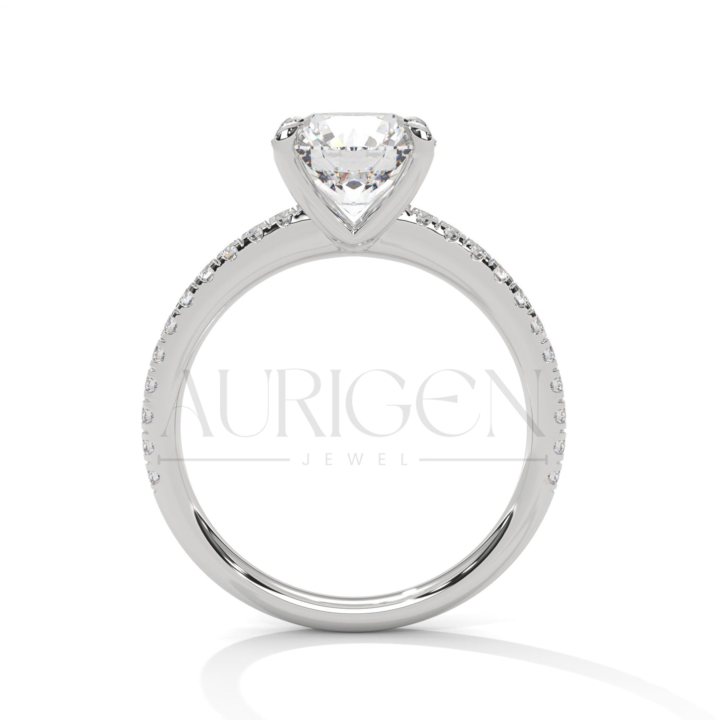 2 Ct Classic Round Brilliant Diamond Engagement Ring with Pave Band in 14K Solid Gold