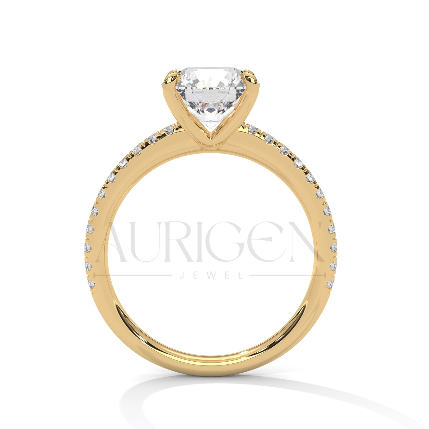 2 Ct Classic Round Brilliant Diamond Engagement Ring with Pave Band in 14K Solid Gold
