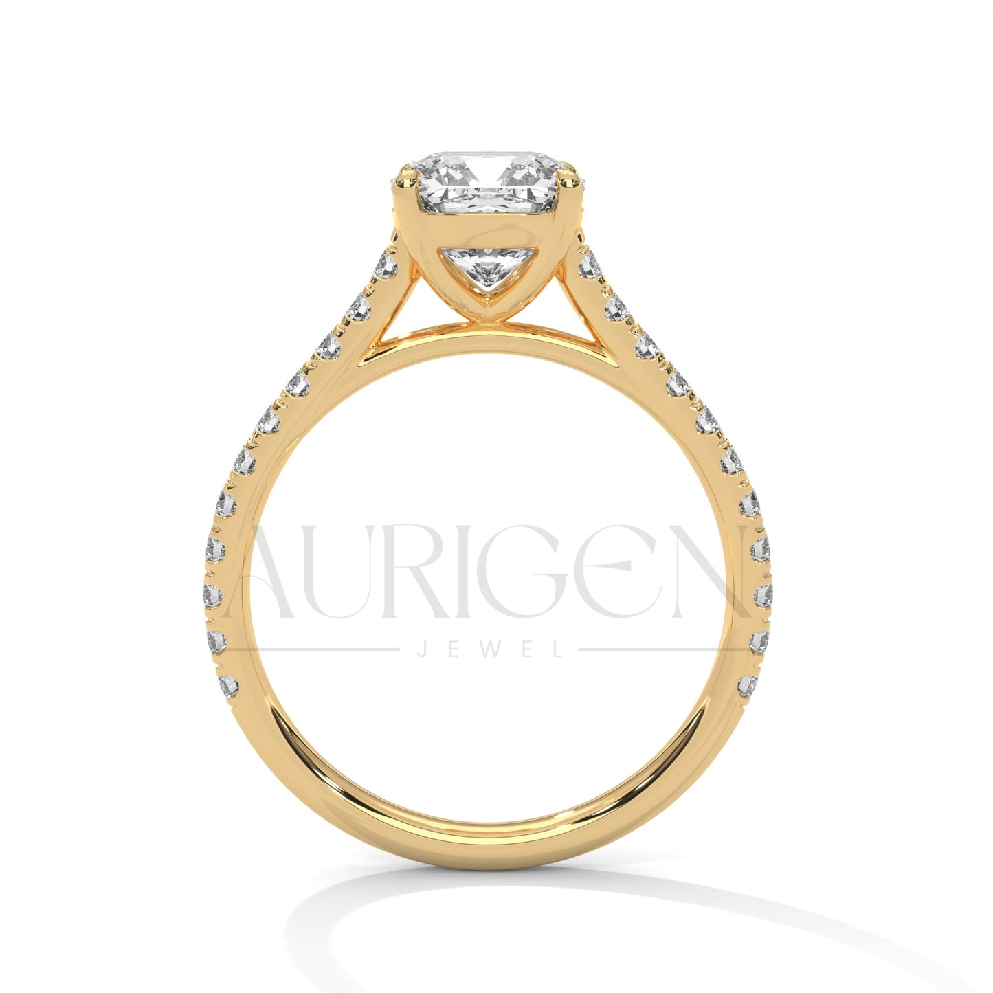 2 Ct Cushion Cut Diamond Engagement Ring with Pave Band in 14K Solid Gold