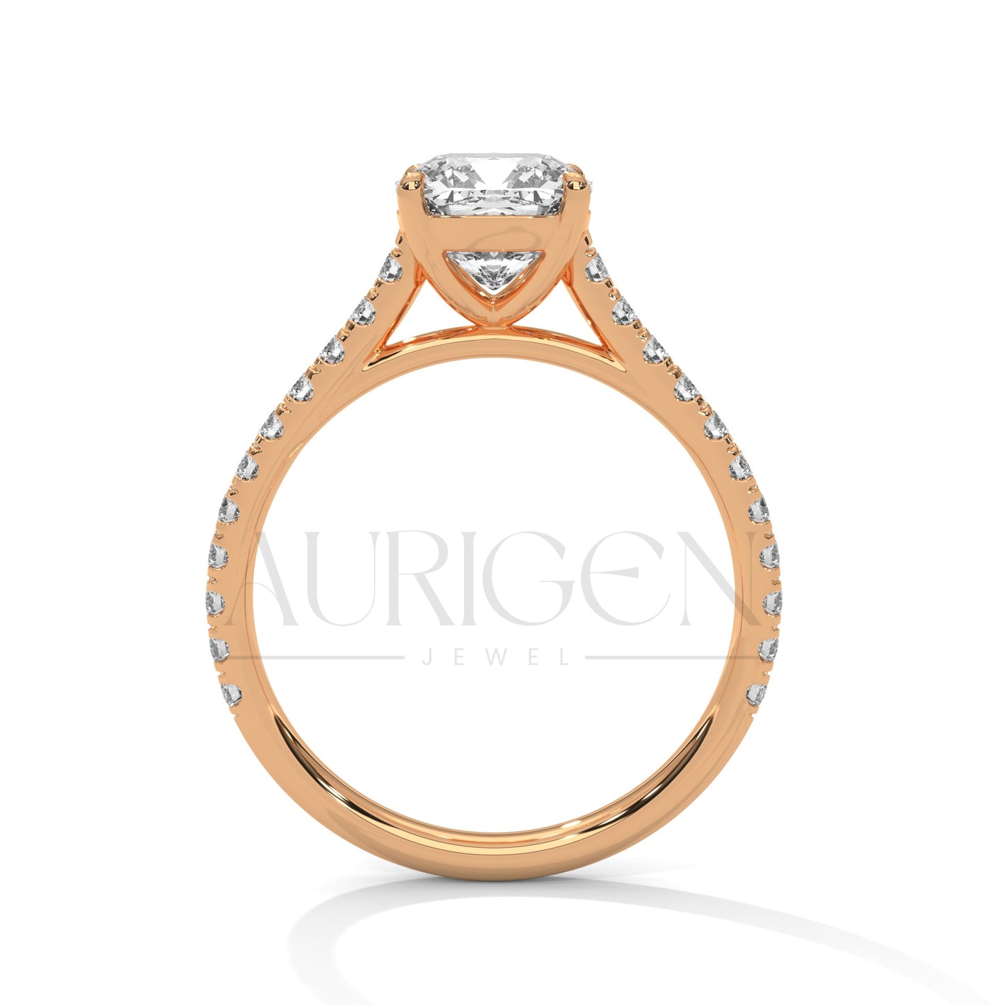 2 Ct Cushion Cut Diamond Engagement Ring with Pave Band in 14K Solid Gold