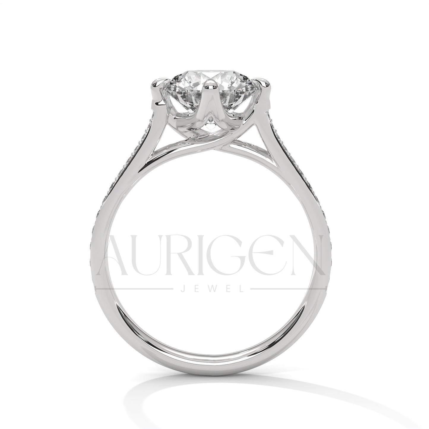 Sparkling Elegance: Round Cut Diamond with Side Pave Setting in 14K Yellow Gold Ring