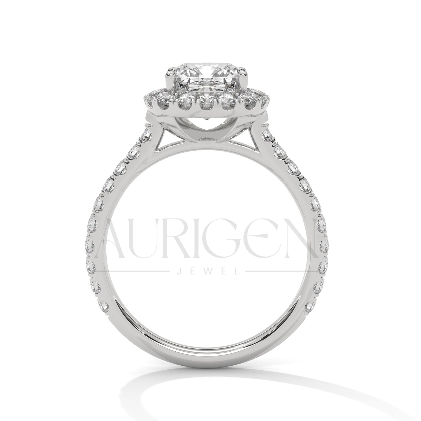 Luxurious Cushion Cut Engagement Ring with Halo and Pave Diamonds In 14K Solid Gold Ring