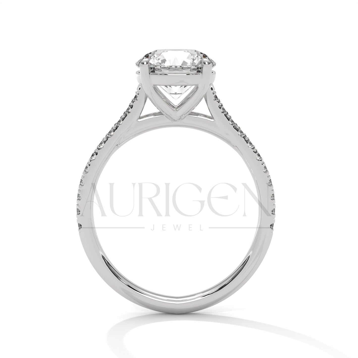 Round Cut Moissanite Diamond Ring With Pave Set Diamond in 14K Solid Gold