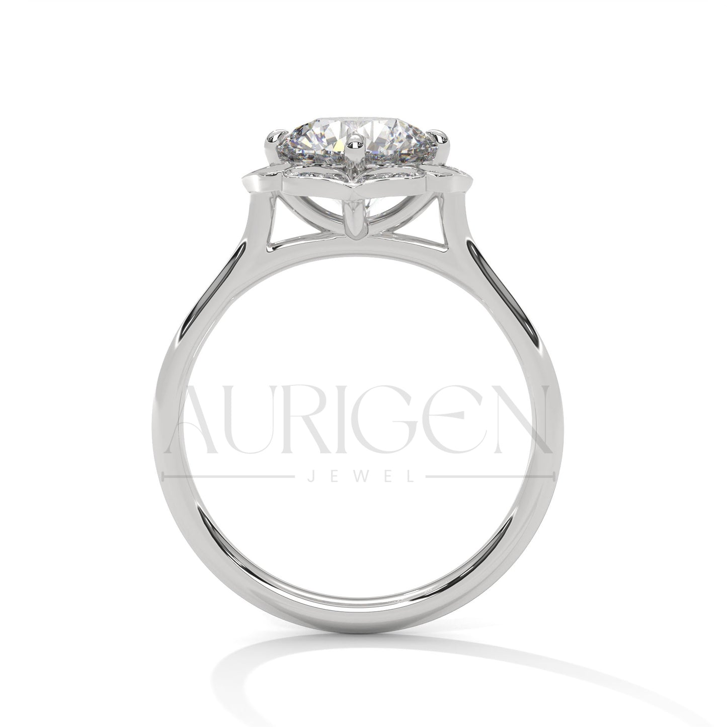 Floral Halo 2.00 CT Round Cut Diamond 14K Solid Gold Engagement Ring