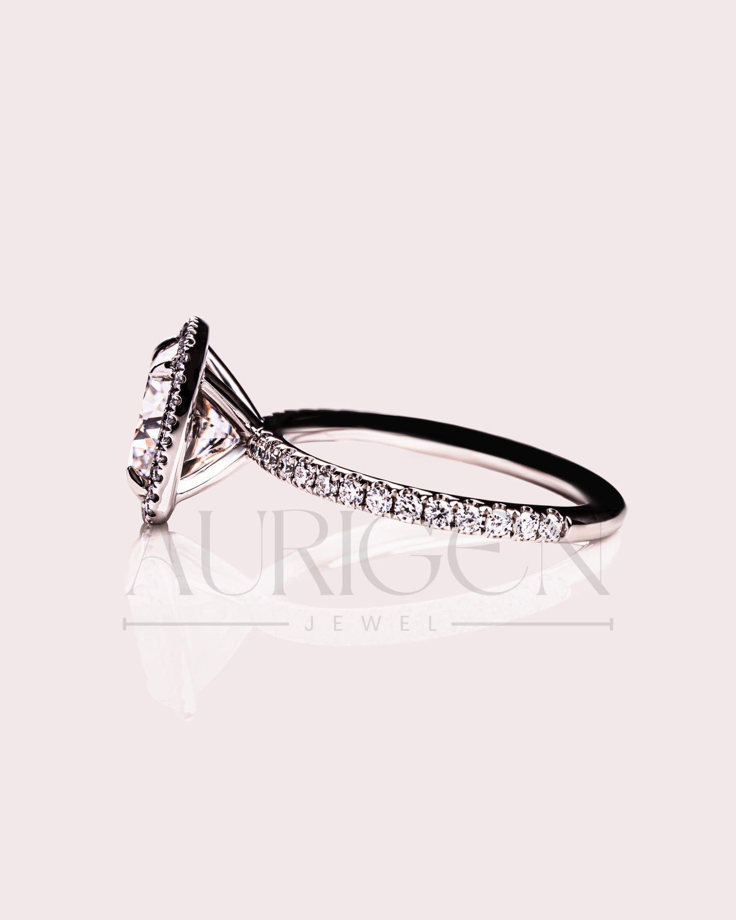 Cushion Halo Engagement Ring With Pave Setting Moissanite & Leb Diamond Ring