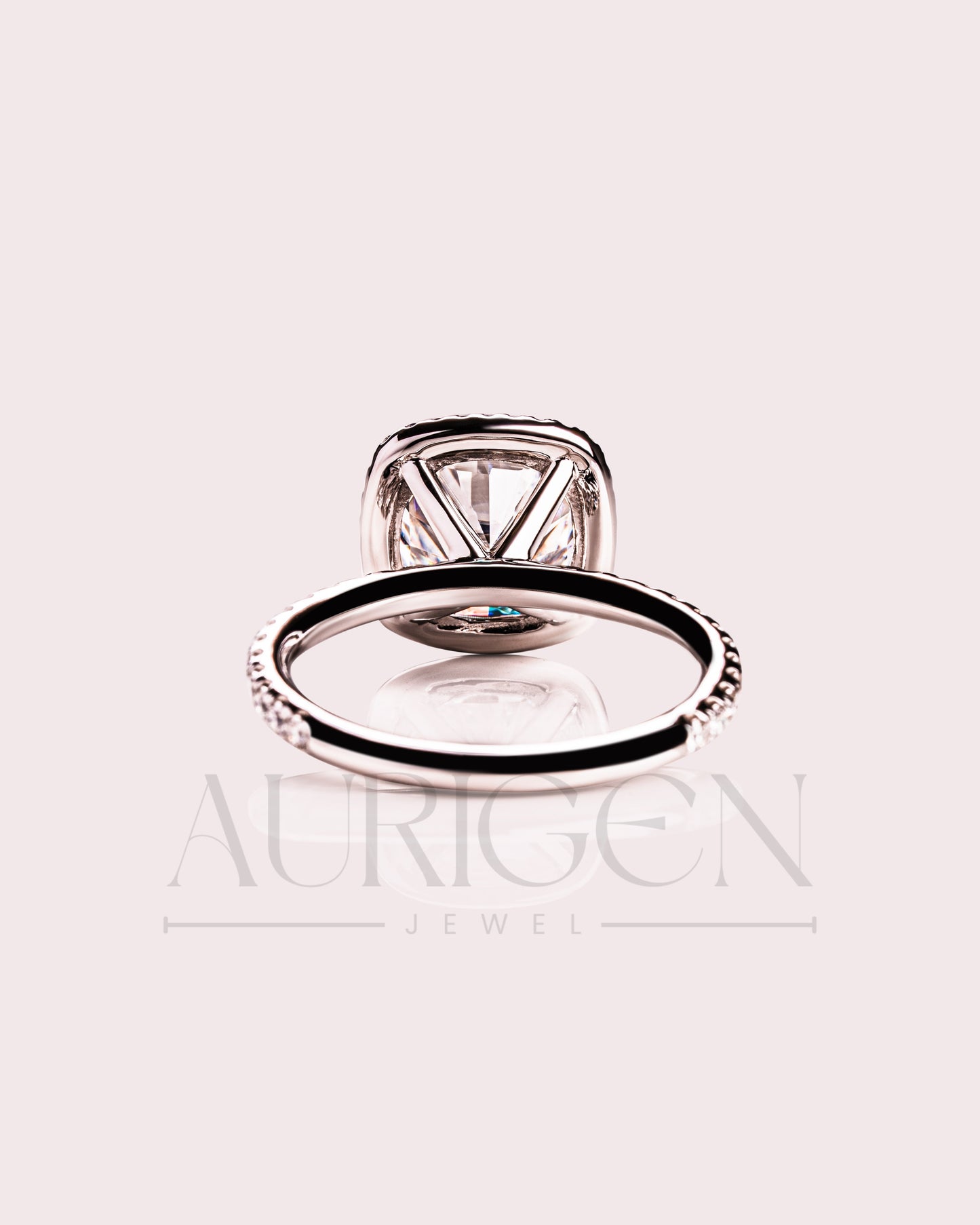 Cushion Halo Engagement Ring With Pave Setting Moissanite & Leb Diamond Ring