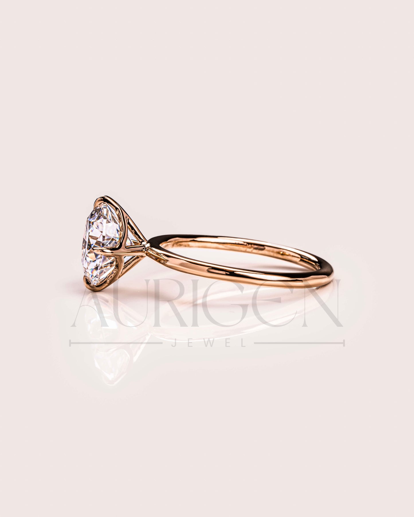 North-South-East-West Prong Round Moissanite and Leb Grown Diamond 14K Solid Gold Ring