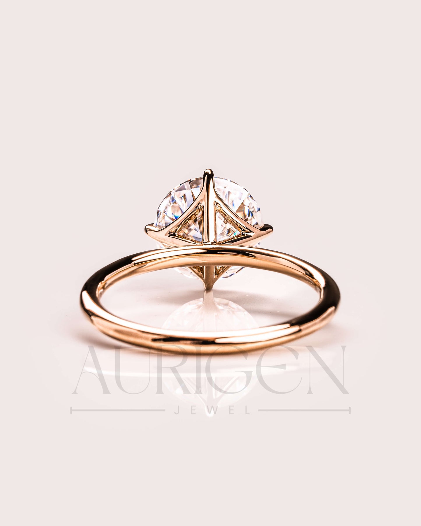 North-South-East-West Prong Round Moissanite and Leb Grown Diamond 14K Solid Gold Ring