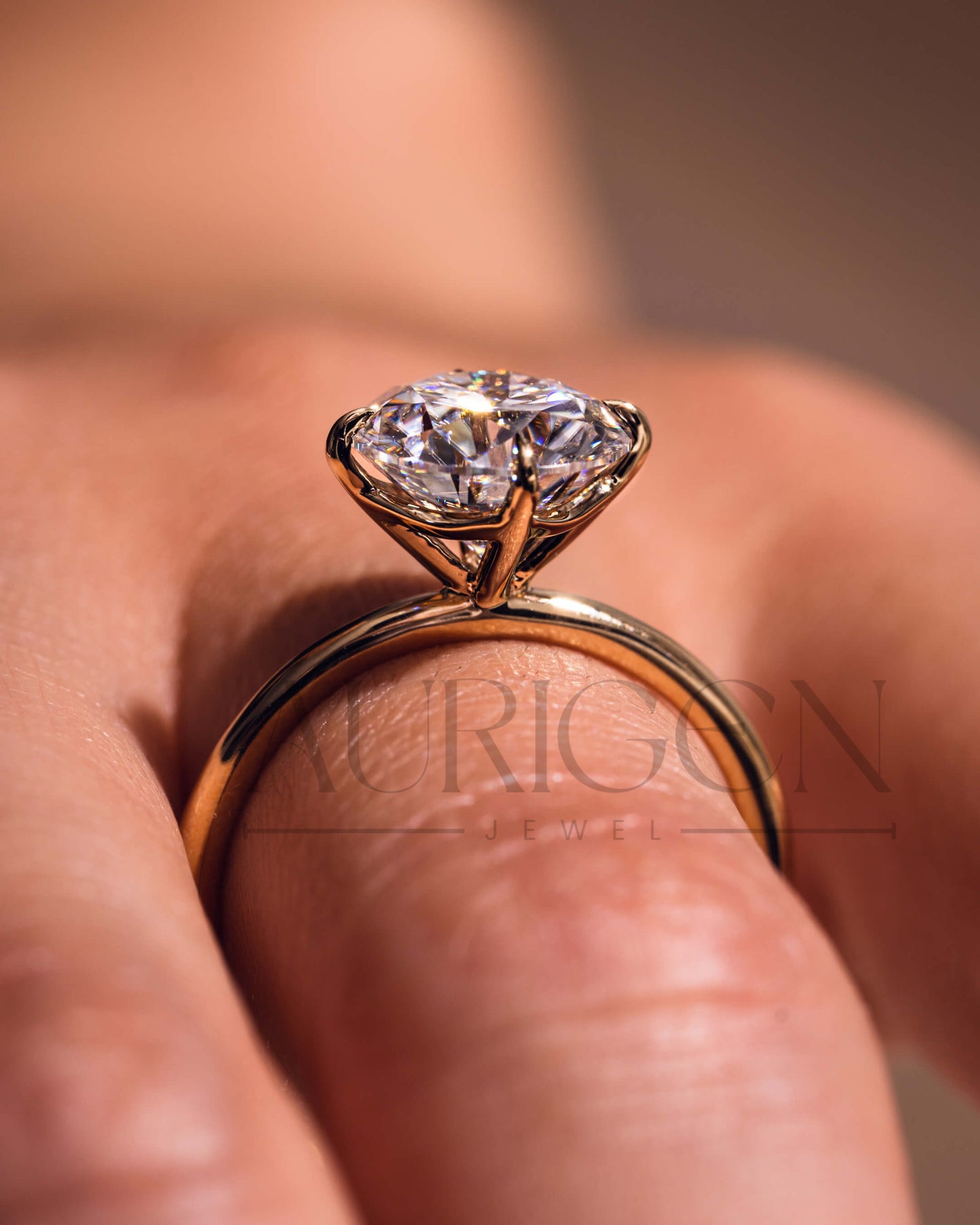 North-South-East-West Prong Round Moissanite and Leb Grown Diamond 14K Solid Gold Ring