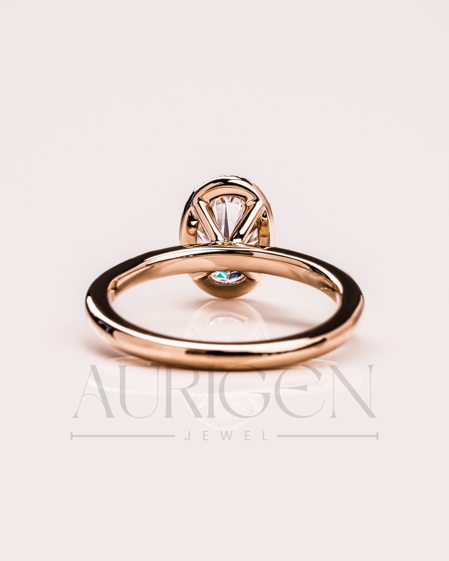 Sparkling Oval Cut Moissanite and Lab Grown Diamond Halo Ring - 14K Solid Gold