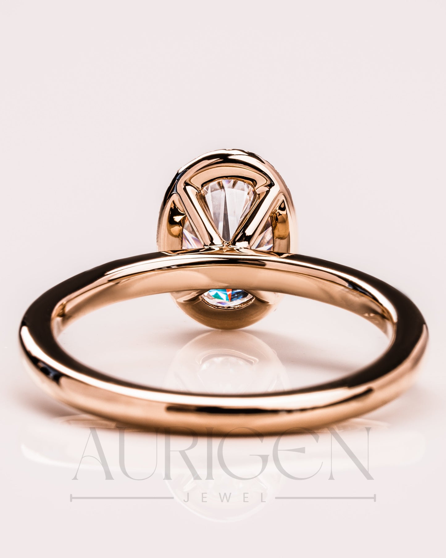 Sparkling Oval Cut Moissanite and Lab Grown Diamond Halo Ring - 14K Solid Gold