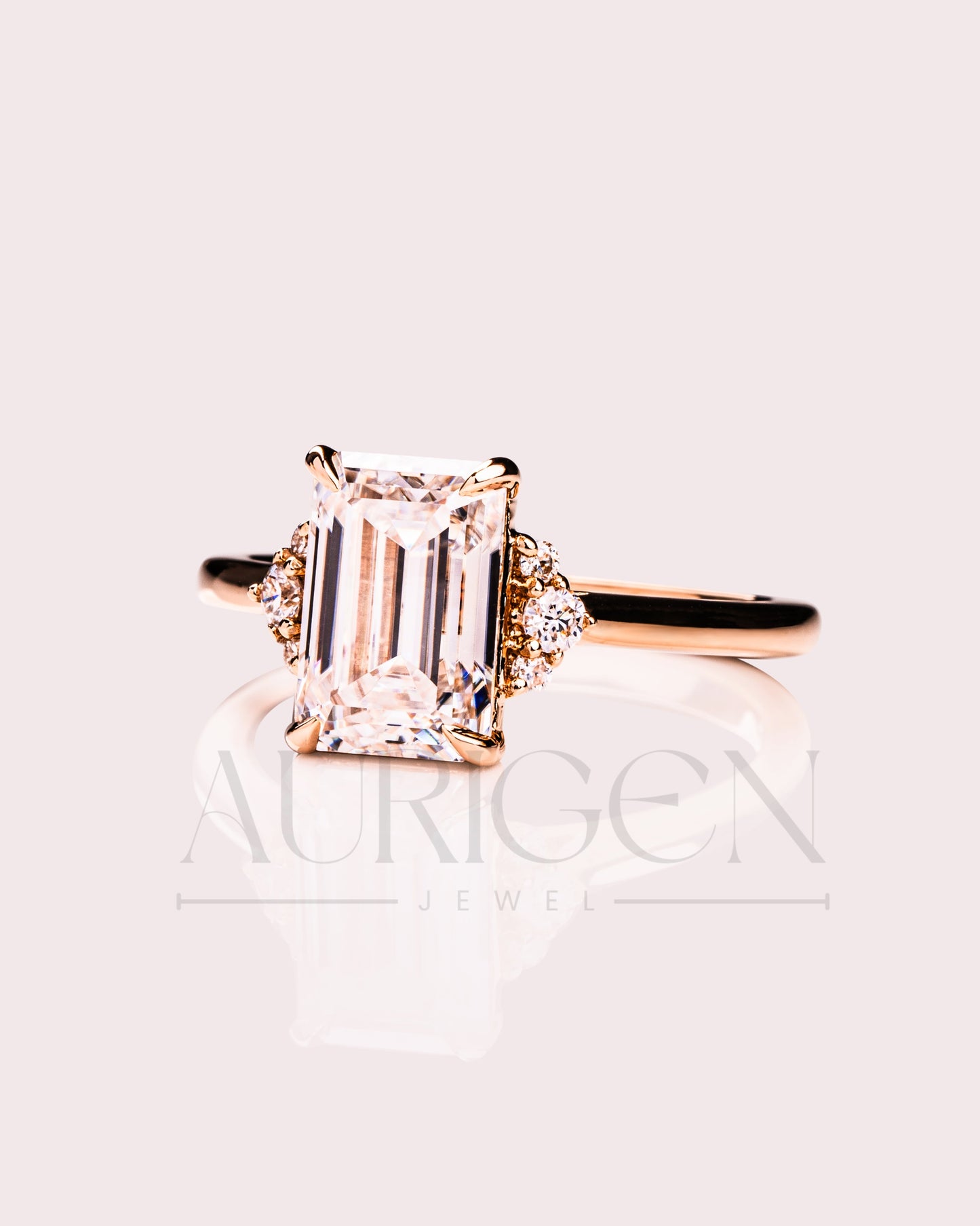 2.5 Ct Emerald Cut Moissanite Engagement Ring in 14K Solid Gold Cluster Diamond Wedding Ring