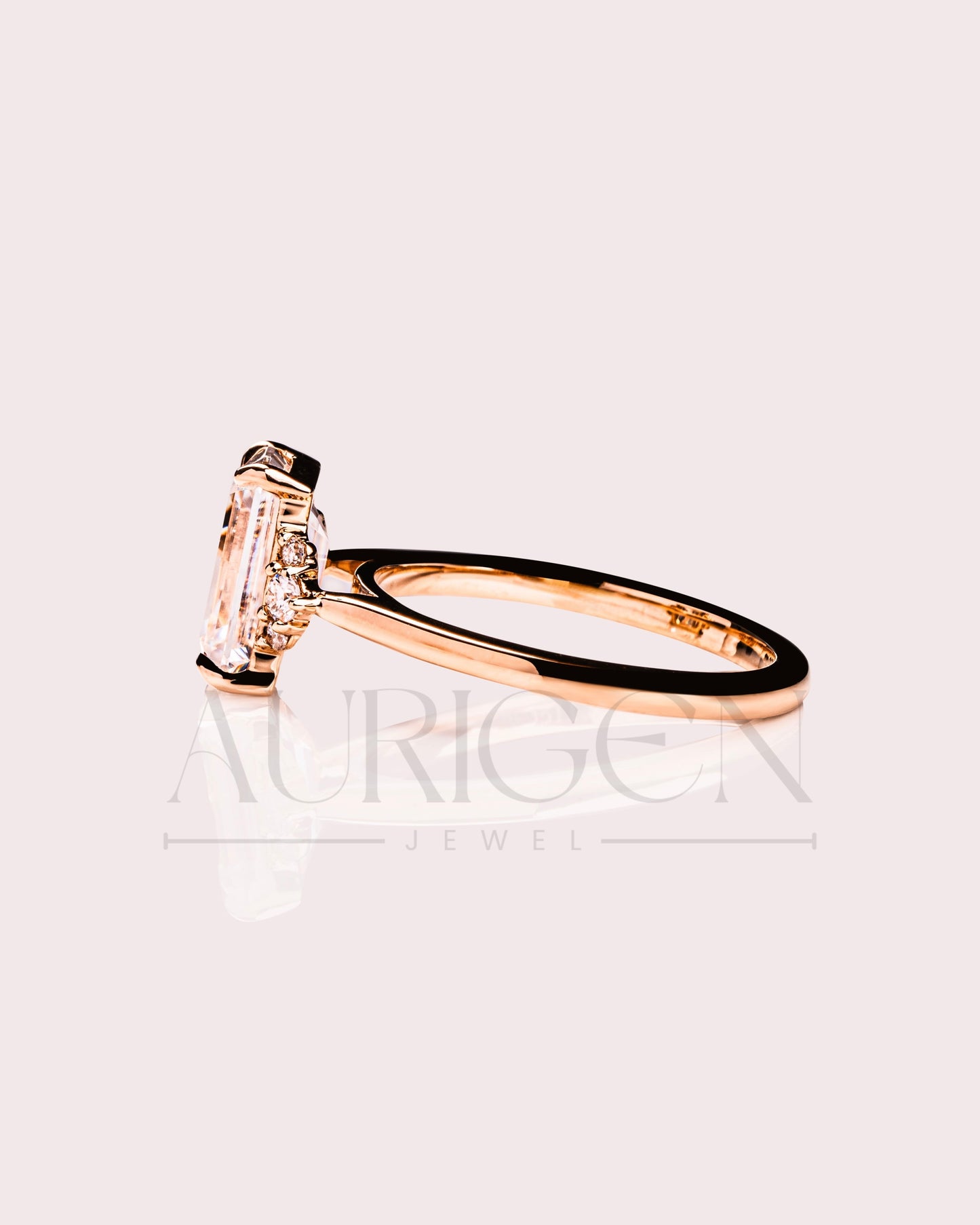 2.5 Ct Emerald Cut Moissanite Engagement Ring in 14K Solid Gold Cluster Diamond Wedding Ring