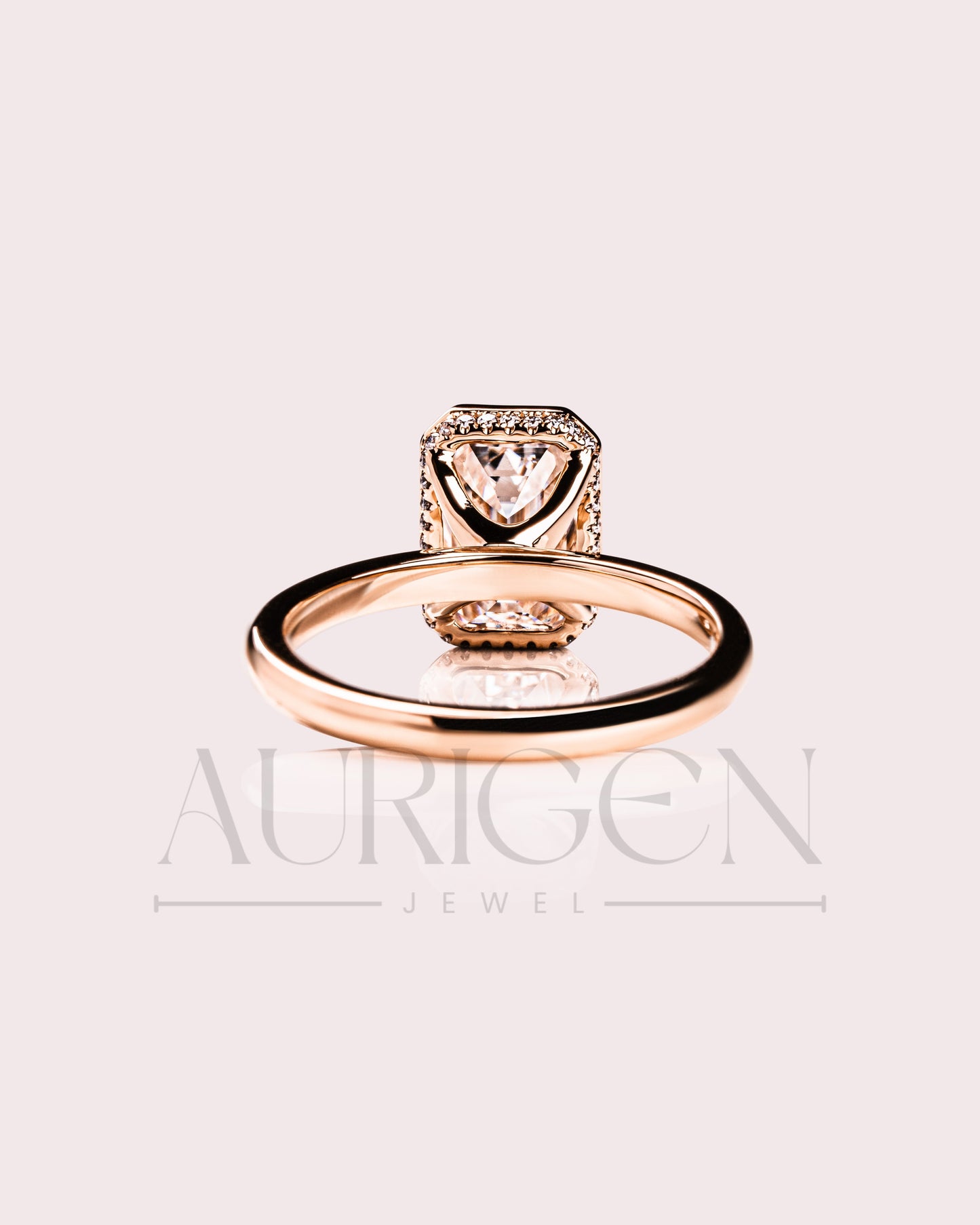 Modern Emerald Cut Moissanite and Lab Grown Diamond Bezel Set Ring