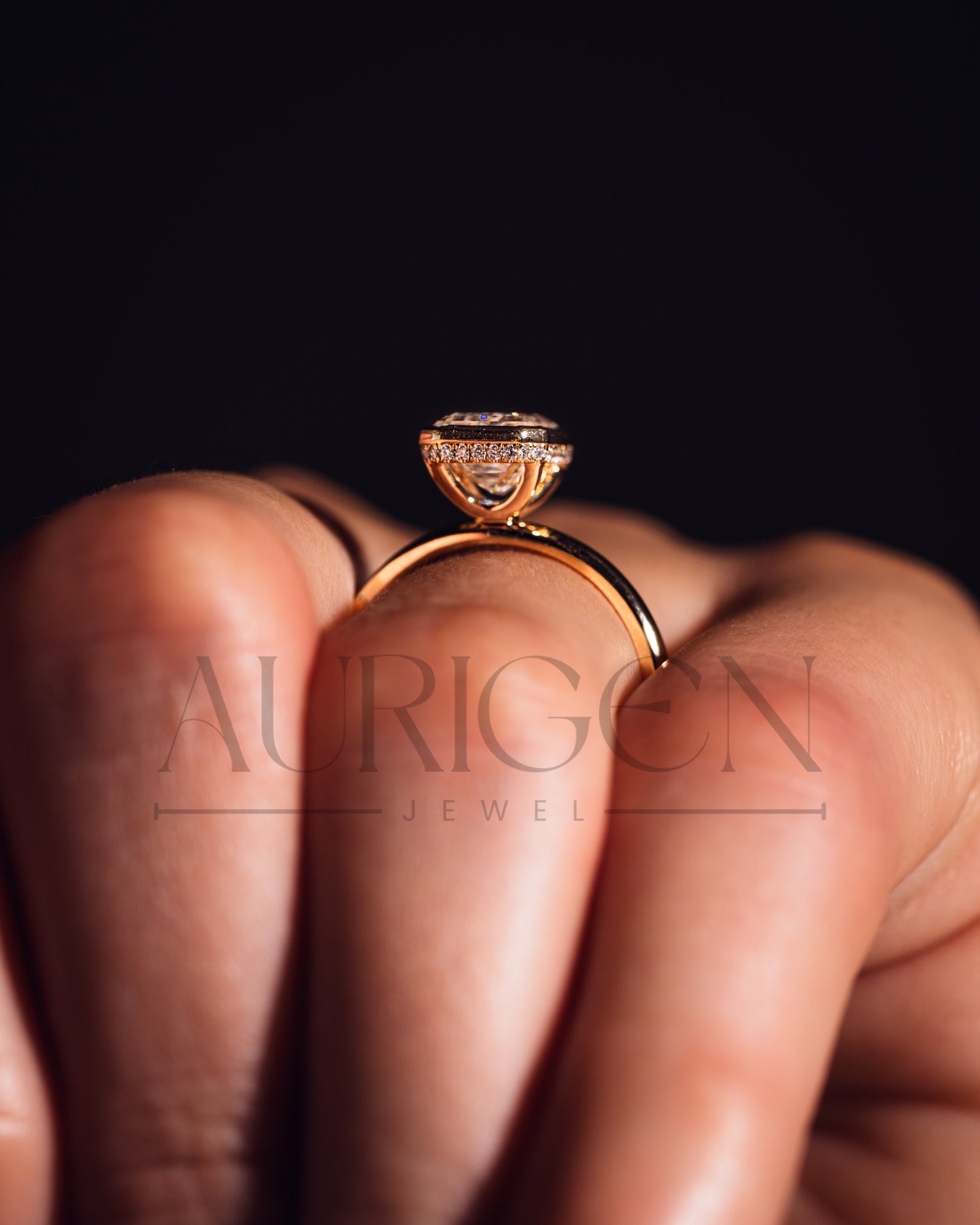 Modern Emerald Cut Moissanite and Lab Grown Diamond Bezel Set Ring