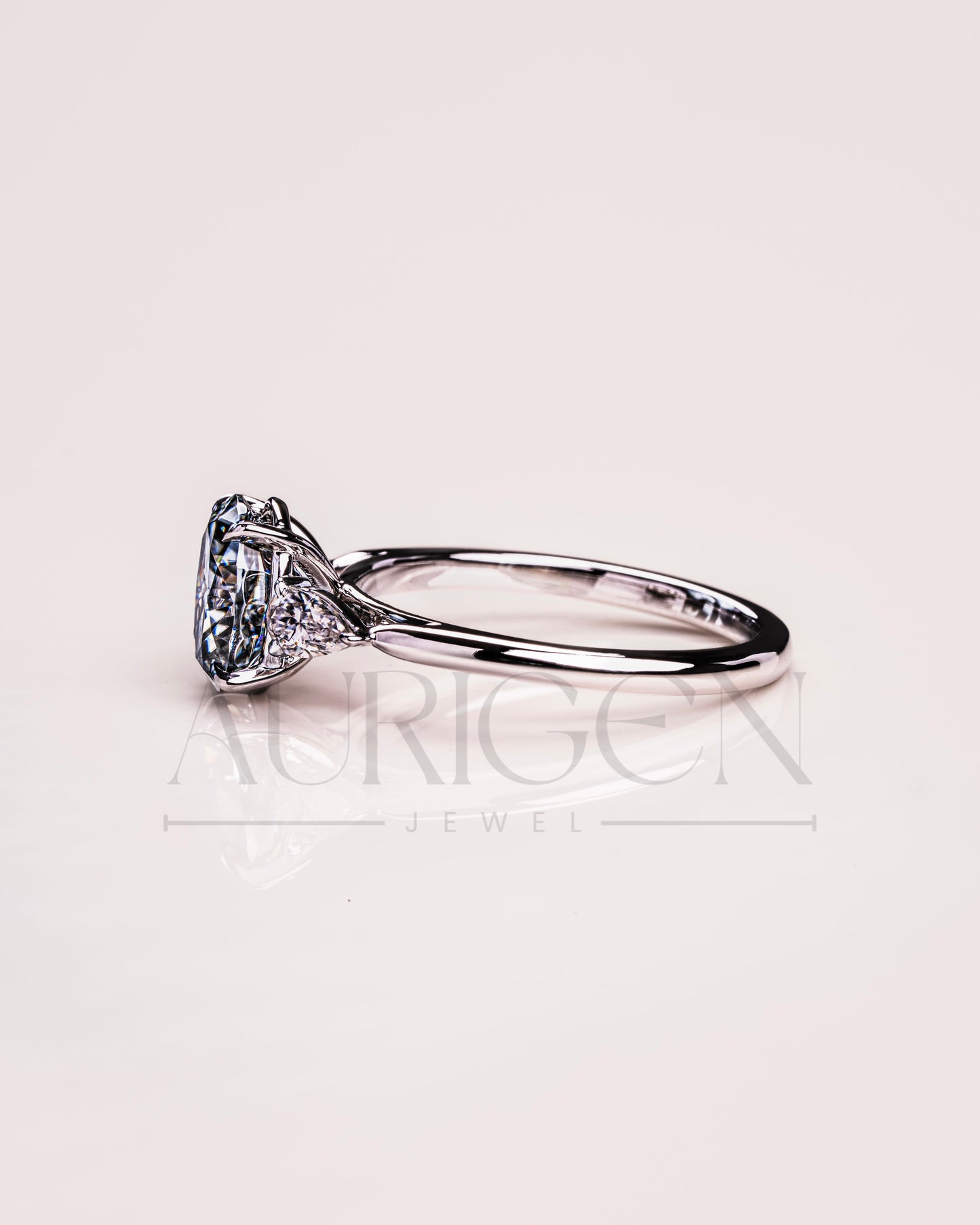 Oval & Pear Cut Moissanite and Leb Grown Three-Stone Ring in 14k White Gold
