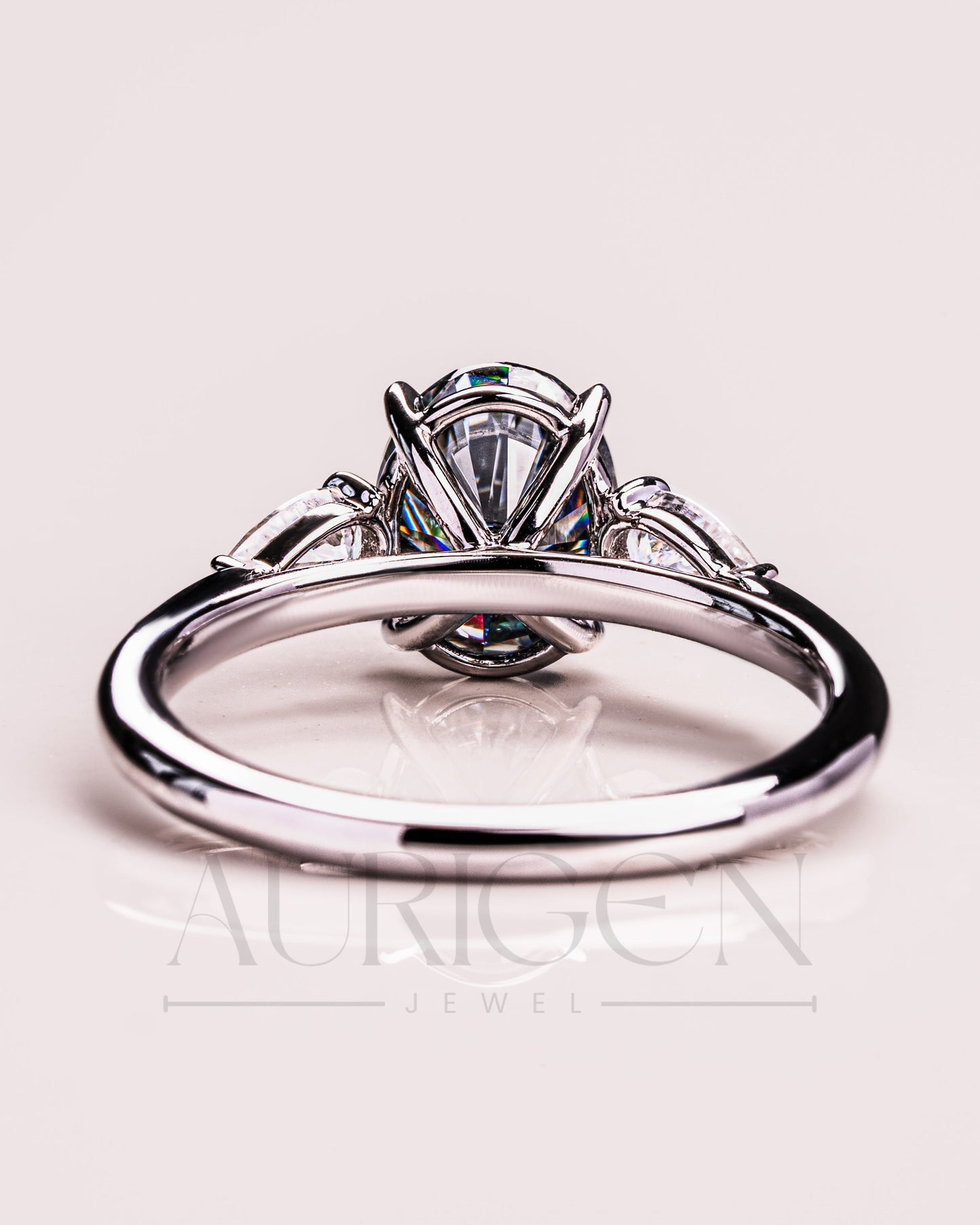 Oval & Pear Cut Moissanite and Leb Grown Three-Stone Ring in 14k White Gold