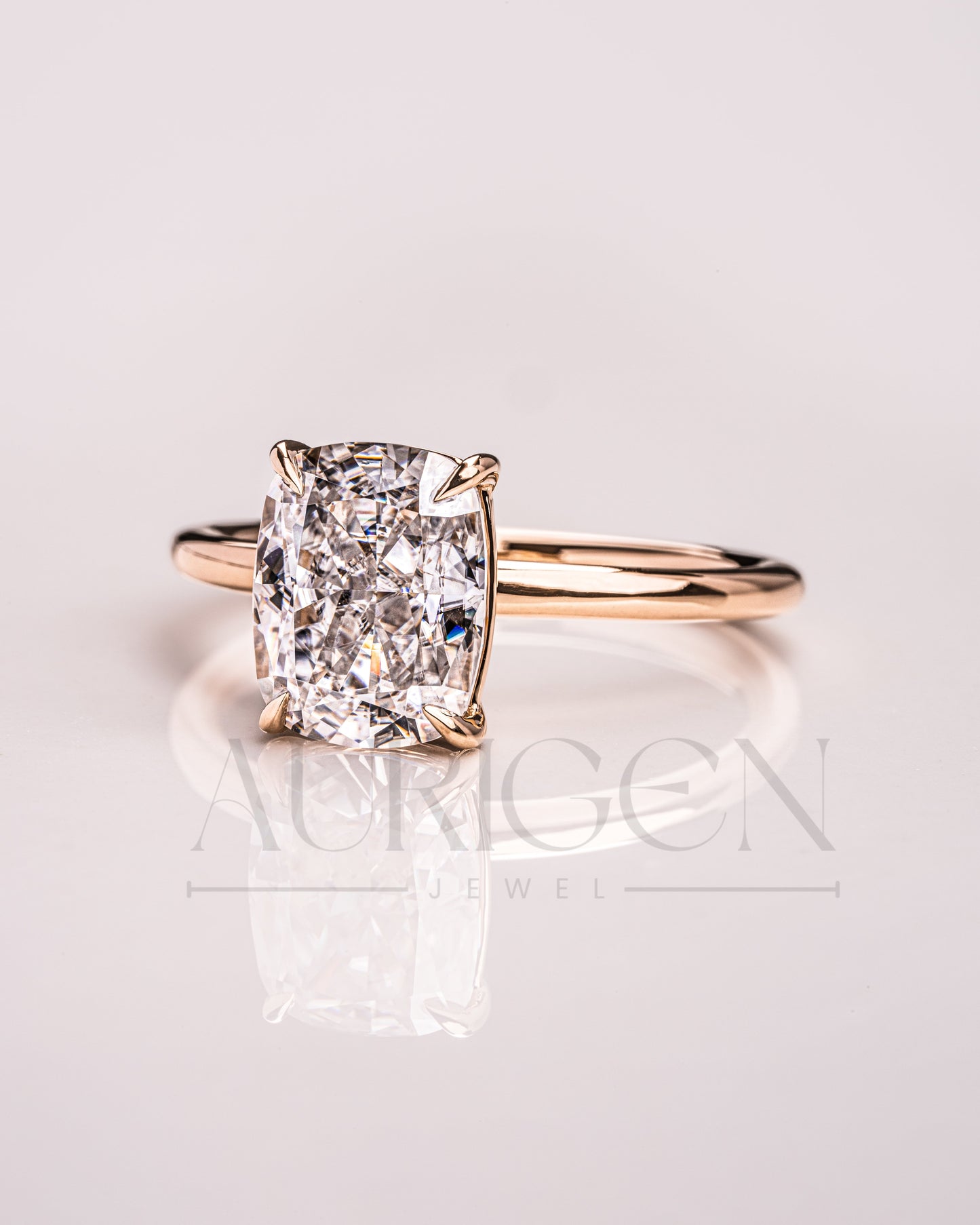 Cushion Cut Moissanite & Leb Grown Engagement Ring in 14k Solid Gold