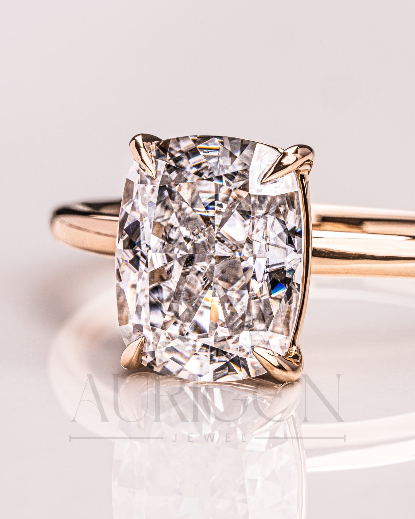 Cushion Cut Moissanite & Leb Grown Engagement Ring in 14k Solid Gold