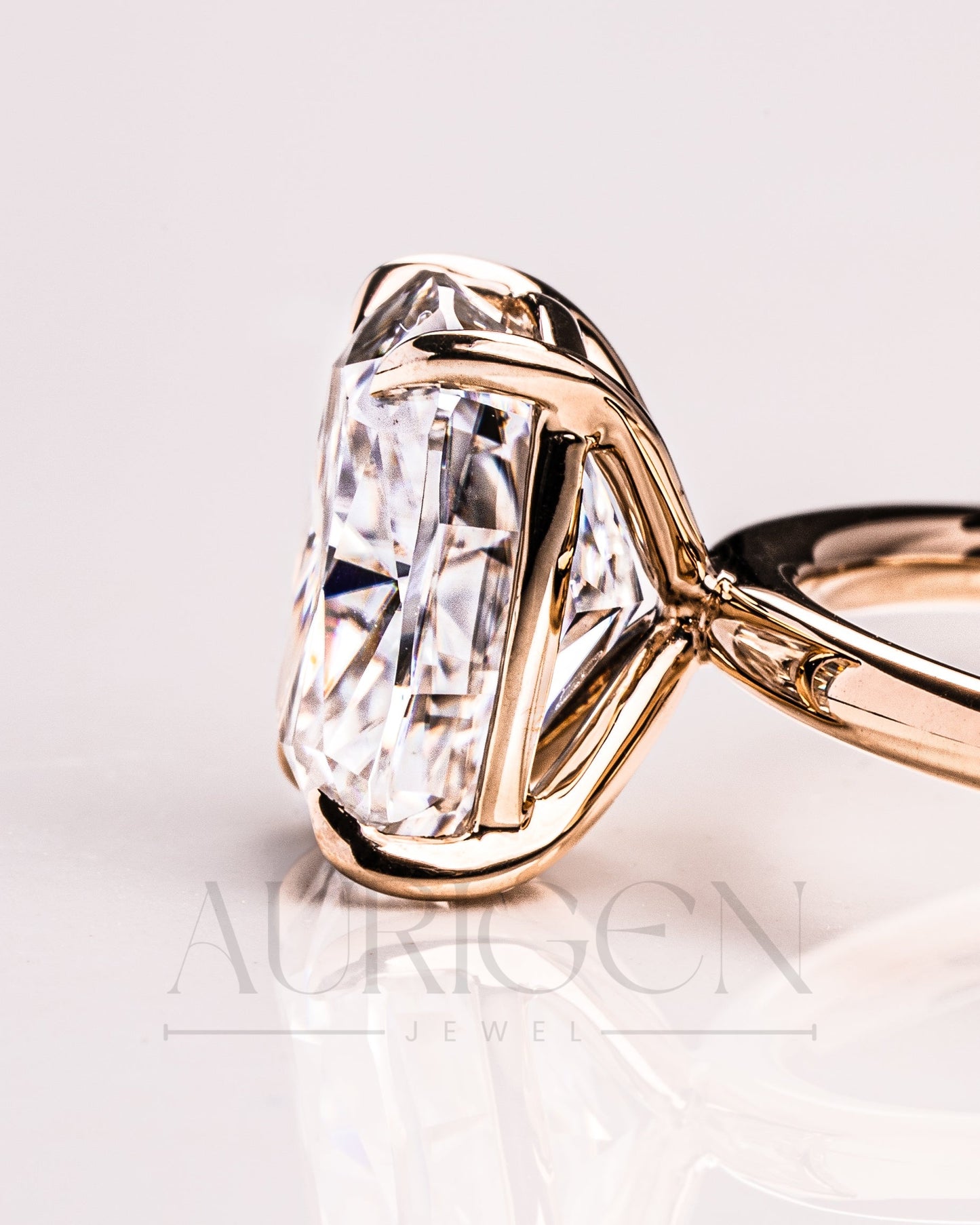 Cushion Cut Moissanite & Leb Grown Engagement Ring in 14k Solid Gold