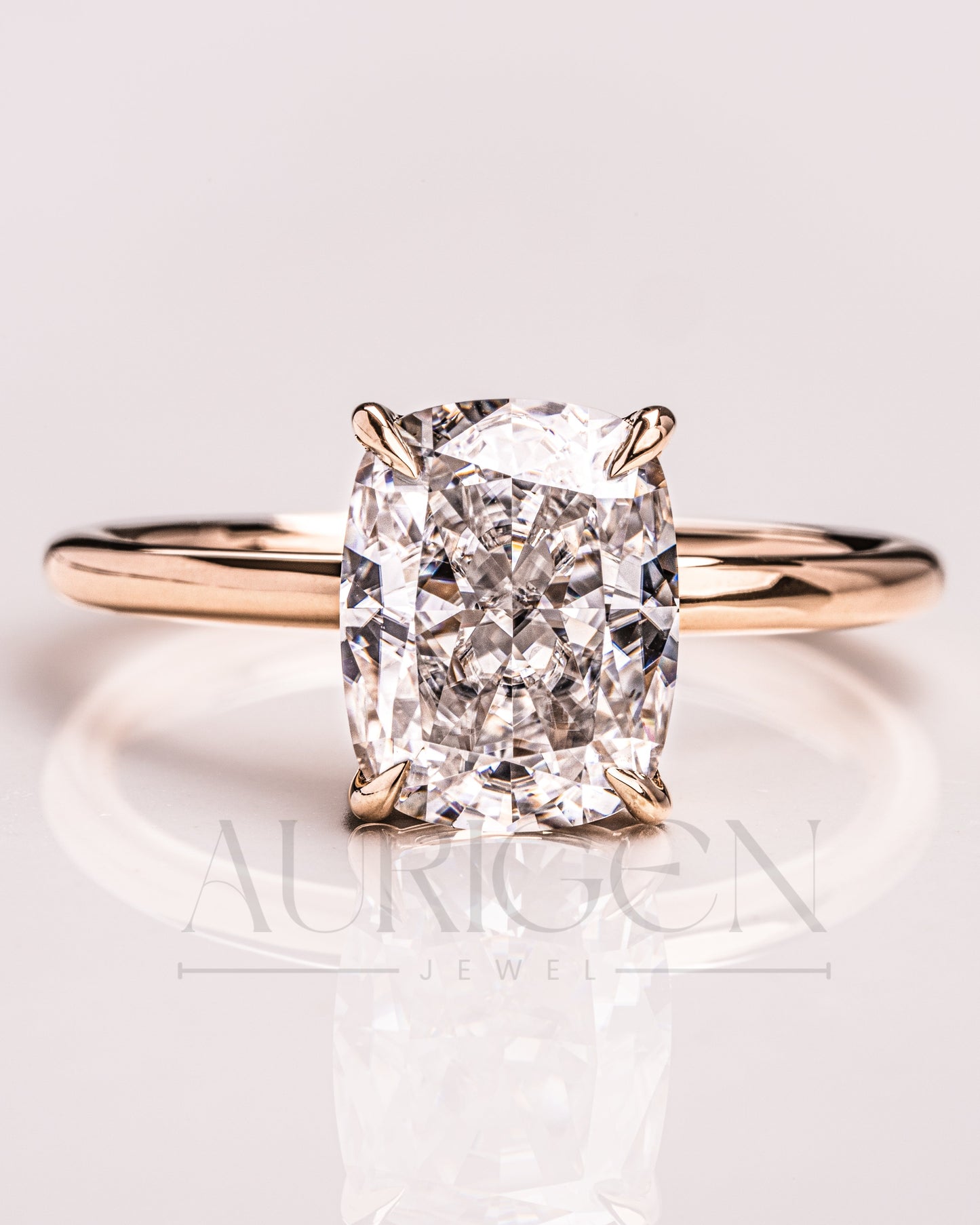 Cushion Cut Moissanite & Leb Grown Engagement Ring in 14k Solid Gold