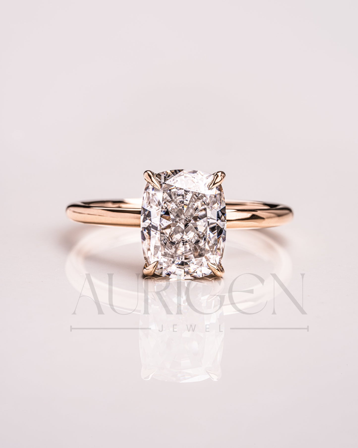 Cushion Cut Moissanite & Leb Grown Engagement Ring in 14k Solid Gold