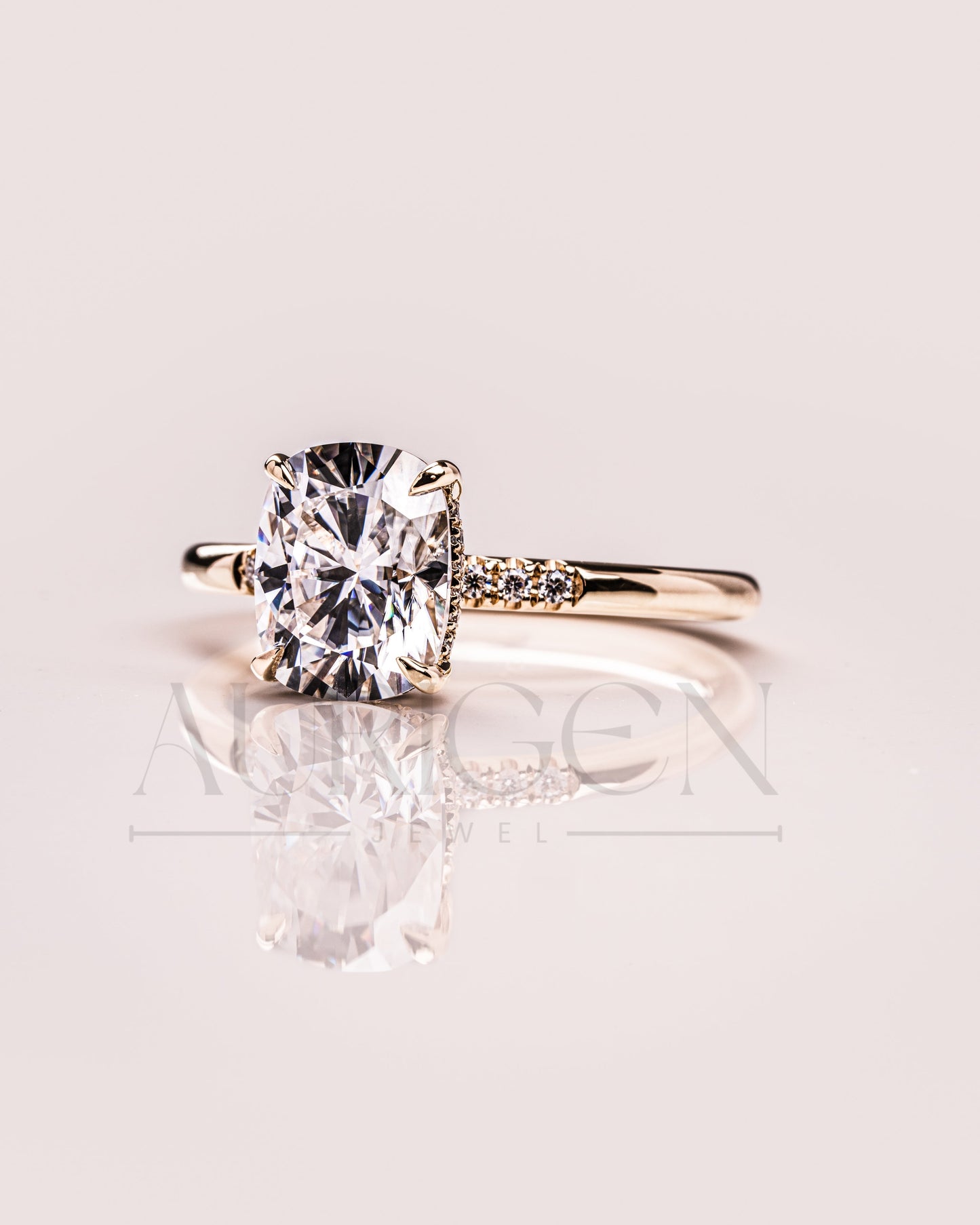 Cushion Brilliant Leb Diamond & Moissanite Diamond Engagement Ring Halo With Side Stone Engagement Ring