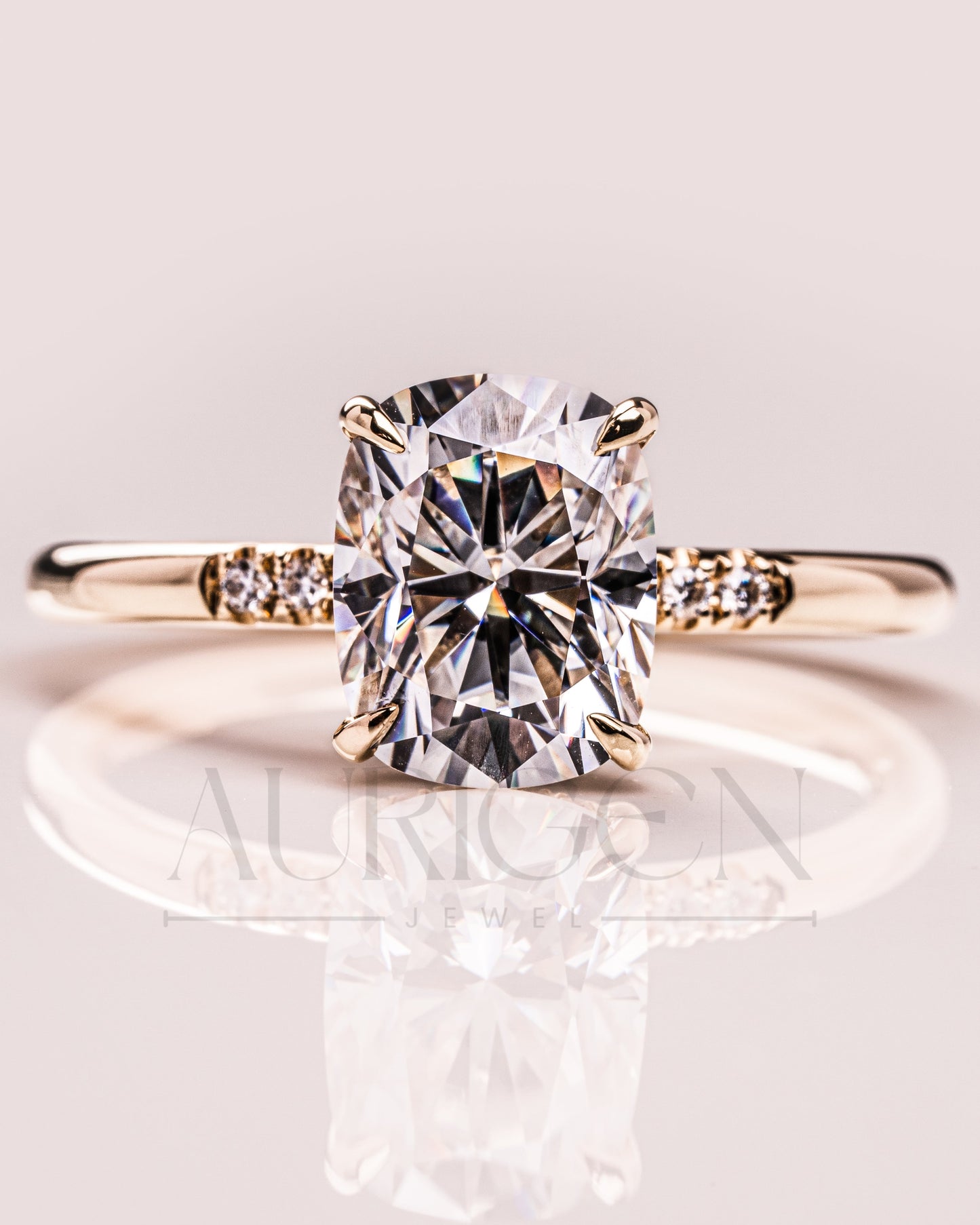 Cushion Brilliant Leb Diamond & Moissanite Diamond Engagement Ring Halo With Side Stone Engagement Ring